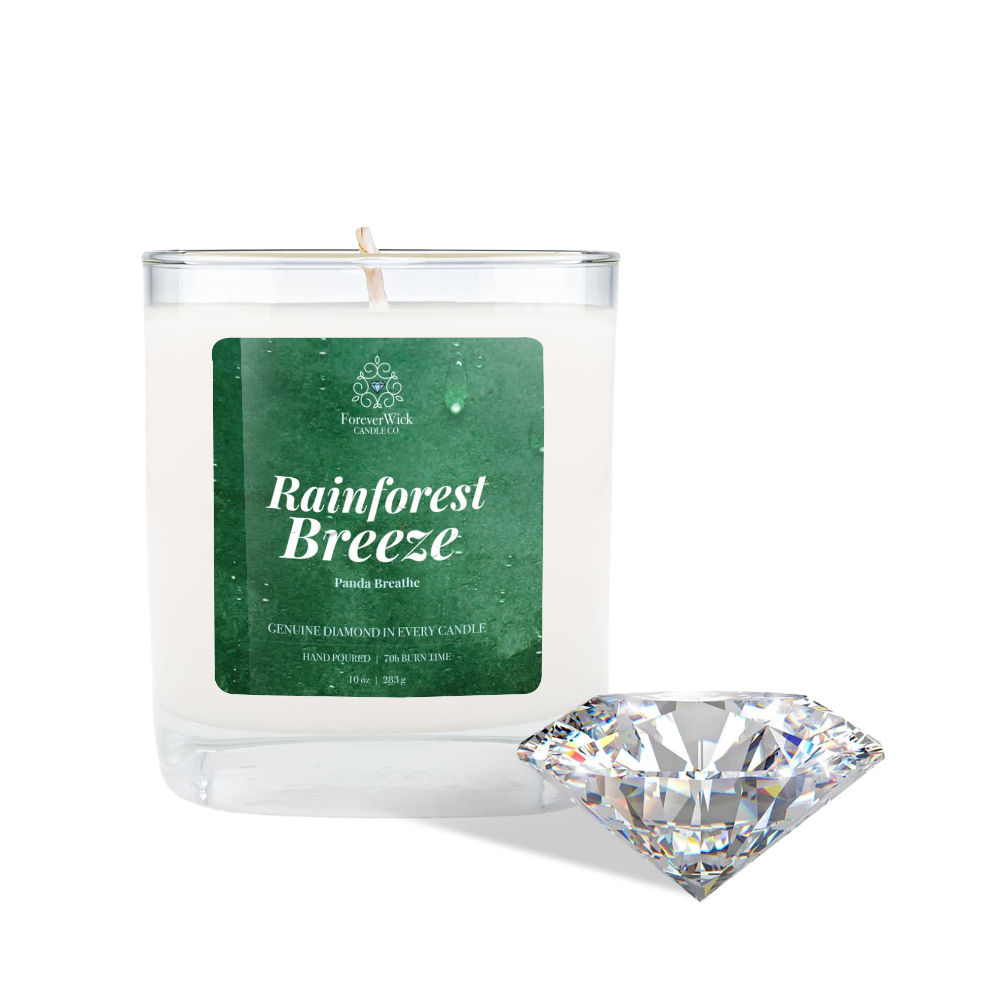 ForeverWick Rainforest Breeze Scented Soy Wax Candle with Hidden Diamond - 10oz Jar, 70-Hour Burn Time | Hand-Poured Luxury Candle with Jewelry Exchange Option (14K Gold & Diamond) | Perfect for Home Decor, Relaxation & Gift Giving