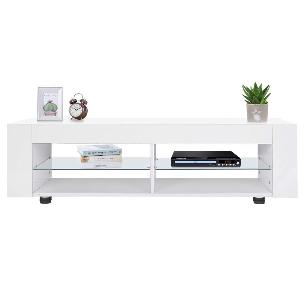 Modern High Gloss TV Stand with LED Lights - Media Console Cabinet with Remote Control - Perfect for Living Room, Bedroom & Home Theater Setup