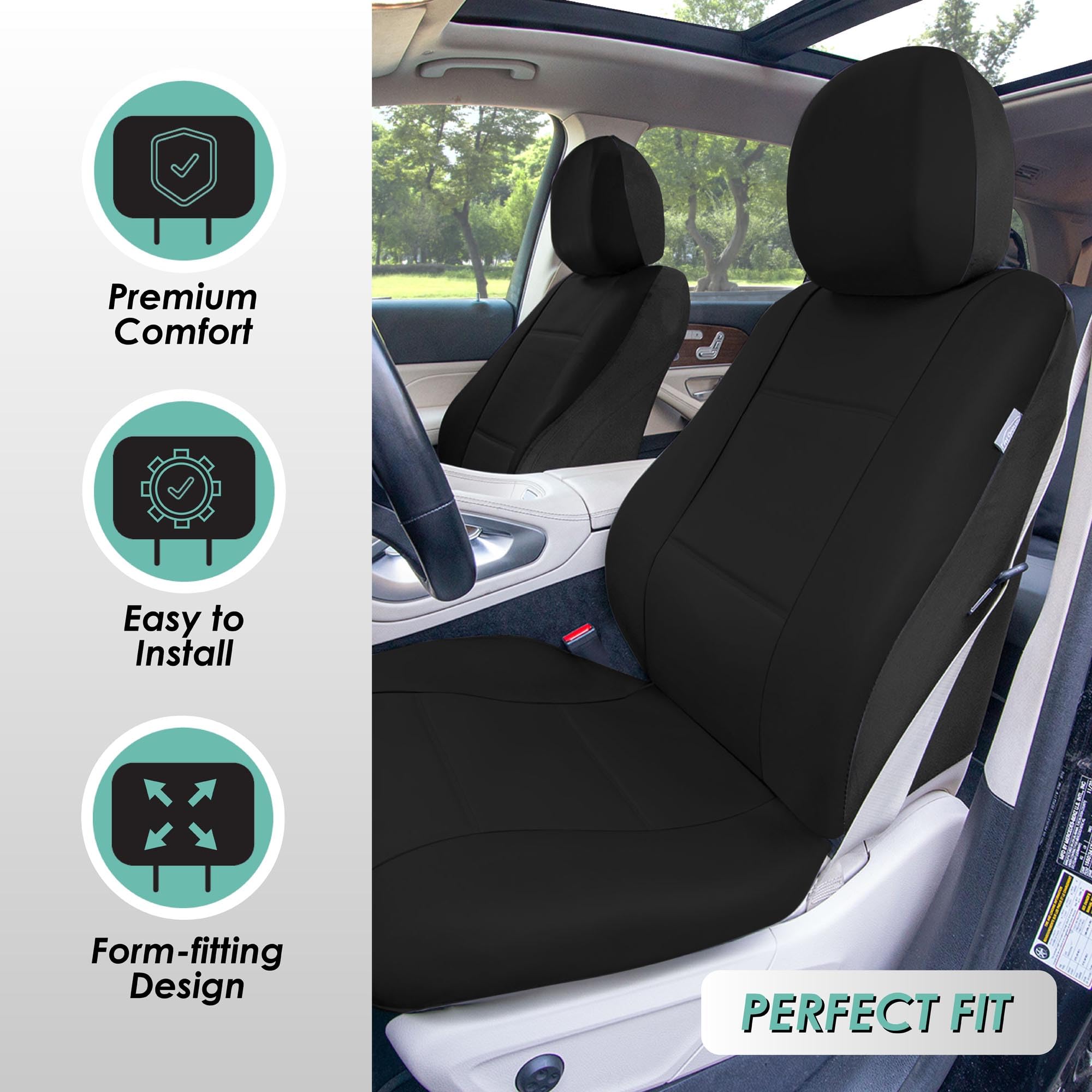 Premium FH GRO PU Leather Car Seat Covers - 3 Row 8 Seater Universal Fit for Most Cars, Trucks, SUVs & Vans | Airbag Compatible Split Bench Design | Waterproof & Easy to Clean | Perfect for Family Road Trips, Daily Commute and Outdoor Adventures (Solid Black)