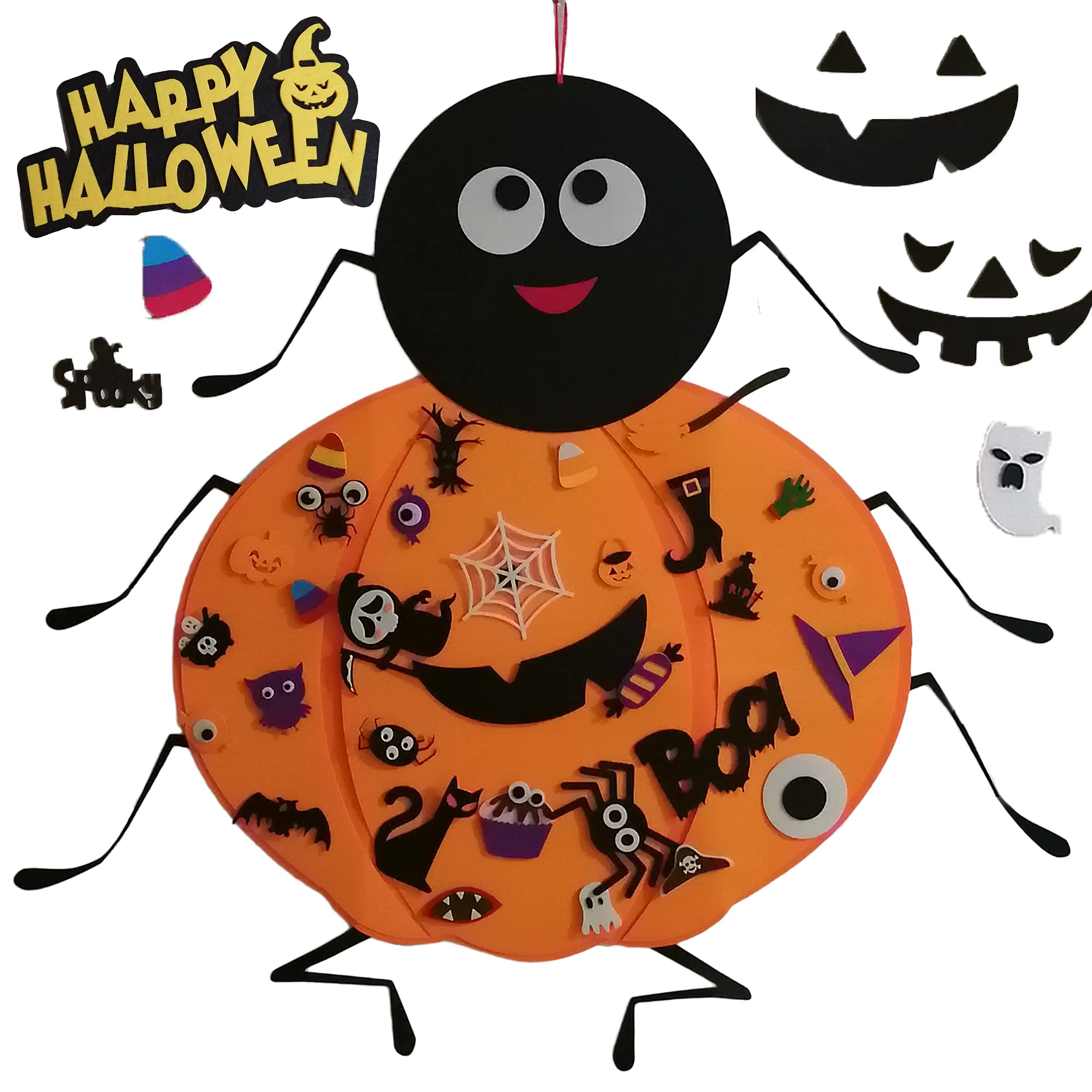 Halloween DIY Spider Pumpkin Felt Craft Kit - 43 PCS Felt Ornaments for Wall Hanging Decorations, Home Party Supplies & Unique Halloween Gift - Perfect for Halloween Parties, Classroom Activities and Spooky Home Decor