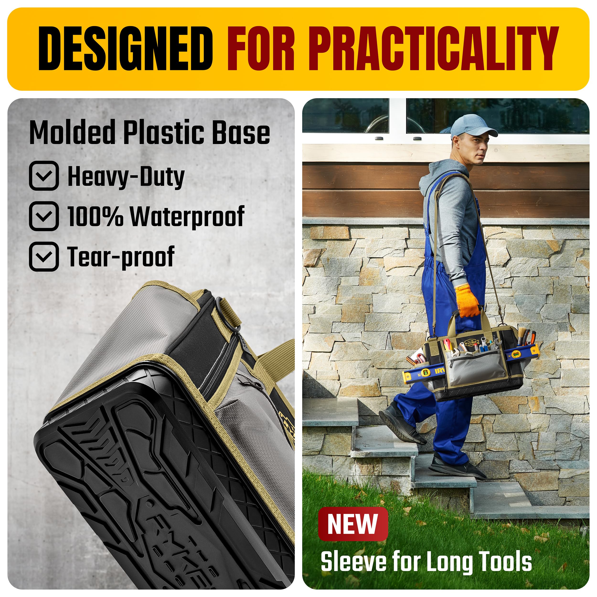 Heavy Duty 16-inch Ryker Tool Bag - 28 Pockets for Electricians & DIY