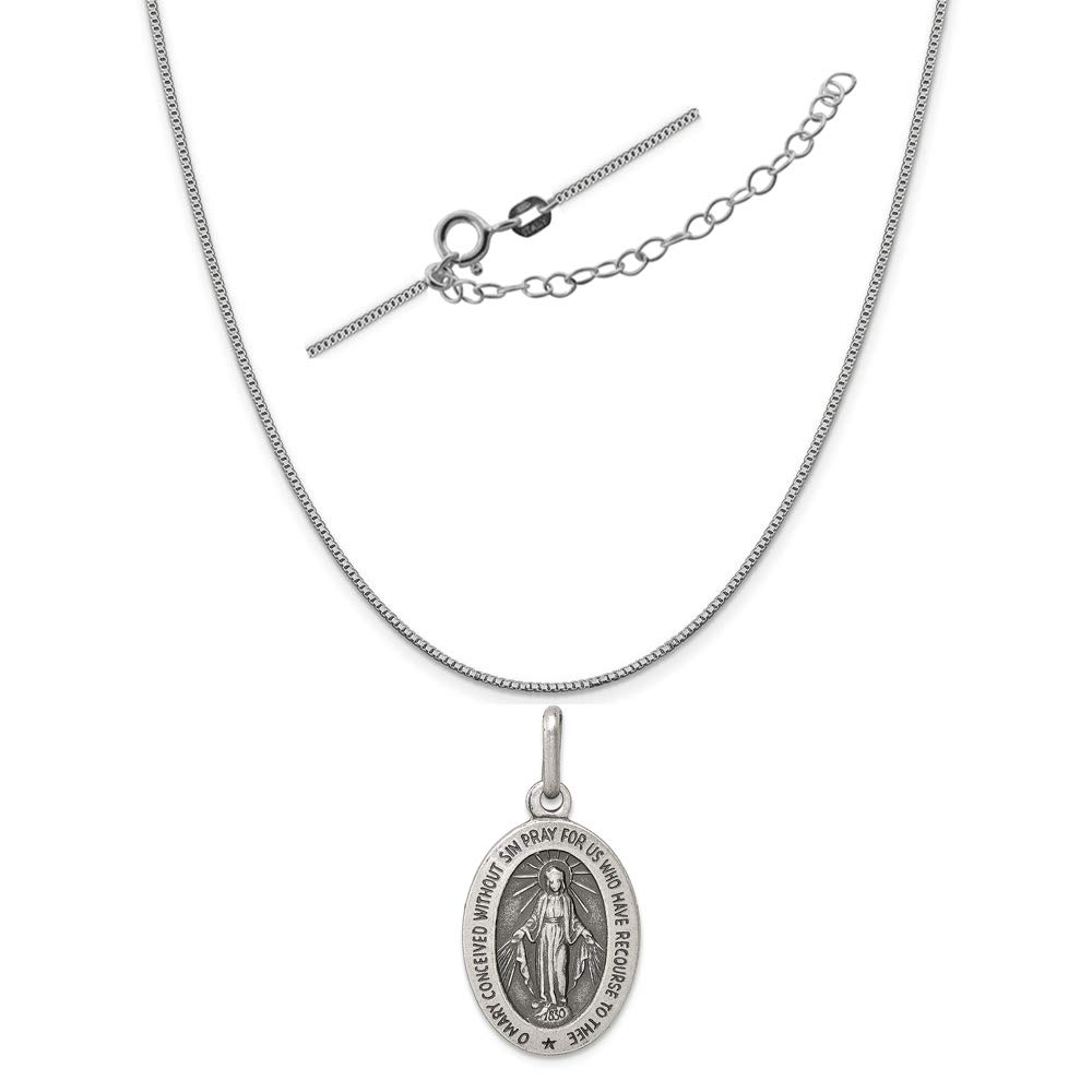 Vintage Sterling Silver Miraculous Medal Charm Necklace - Adjustable 18