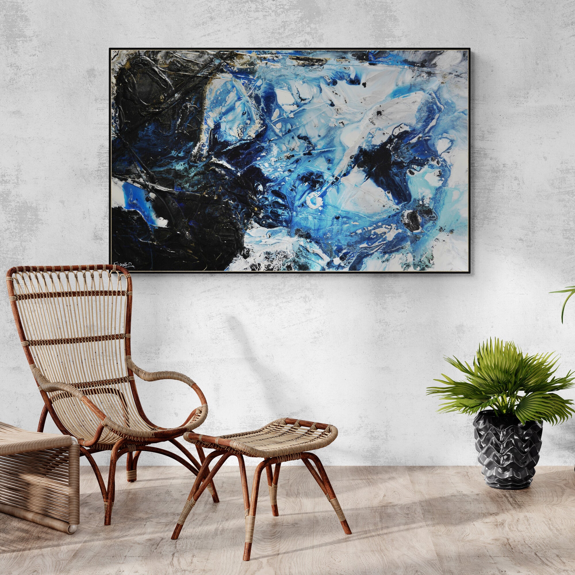 Blue Slate 160cm x 100cm Abstract Textured Canvas Painting - Modern Wall Art for Living Room, Bedroom & Office Decor