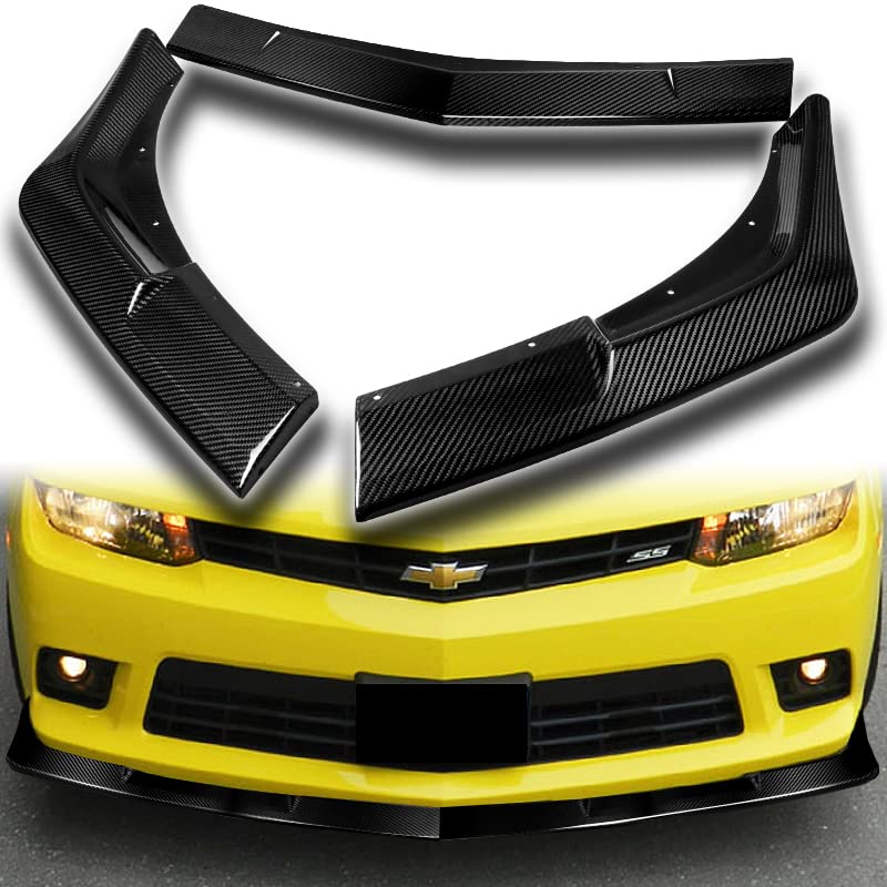 HYPERSPEED Real Carbon Fiber Front Bumper Spoiler Lip 3PCS STP-Style for 2014-2015 Chevy Camaro SS Z28 | Car Body Kit Replacement | Auto Exterior Accessories | Perfect for Racing, Car Shows & Street Performance Enhancement