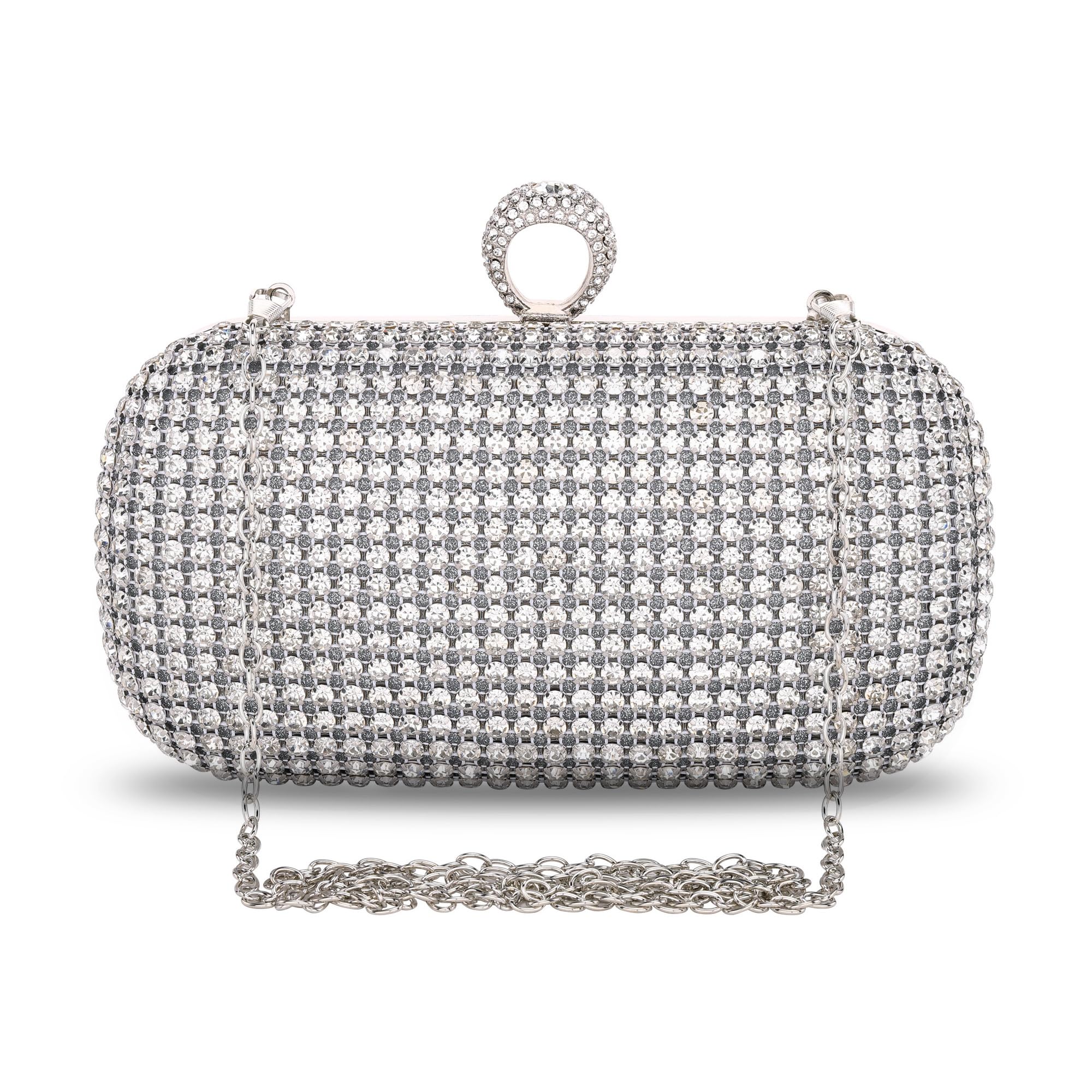 FALETO Women's Rhinestone Evening Clutch Purse - Sparkly Glitter Wedding Clutch Bag with Crystal Ring Clasp for Bridal Party, Prom, Dinner & Special Events