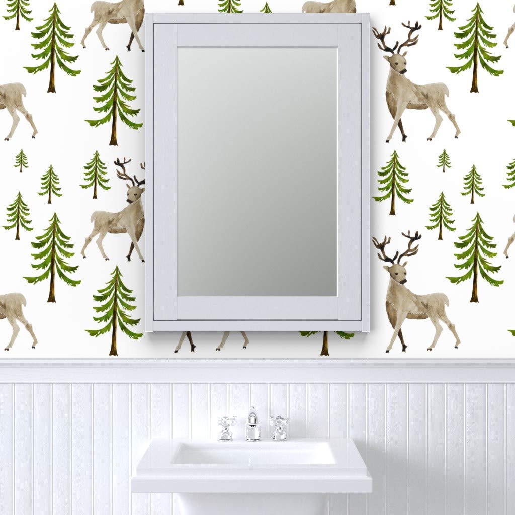 Premium Winter Deer Woodland Wallpaper 27ft x 2ft - Commercial Grade Forest Design for Nursery, Baby Boy & Girl Rooms - Traditional Green Nature-Themed Home Decor