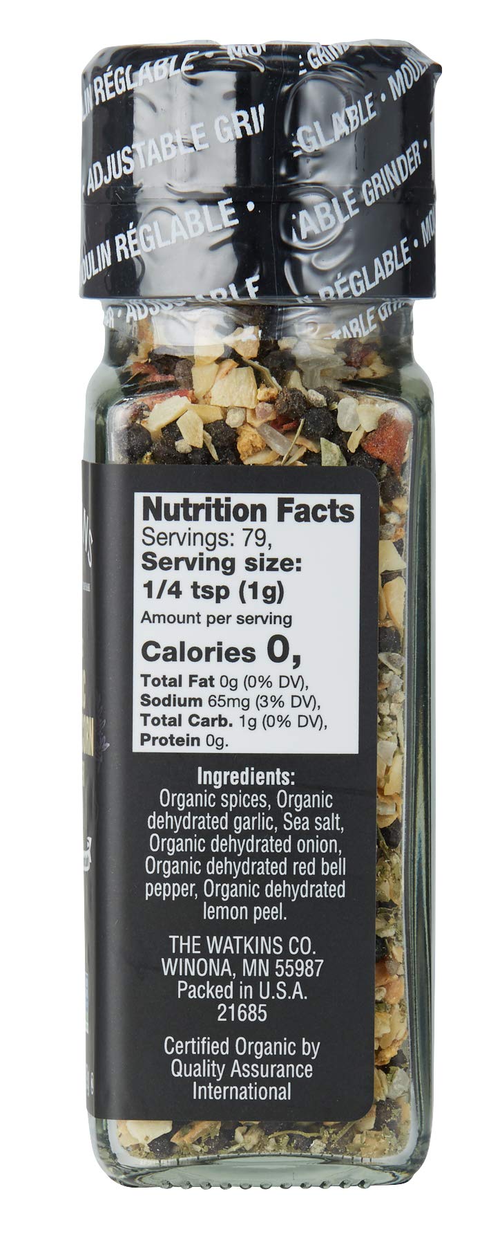 Organic Garlic Peppercorn Grinder 3-Pack (2.7 oz Each) - Watkins Premium Spice for Cooking, Seasoning & Gourmet Meals - Perfect for Pasta, Salads, Steaks & Home Chefs
