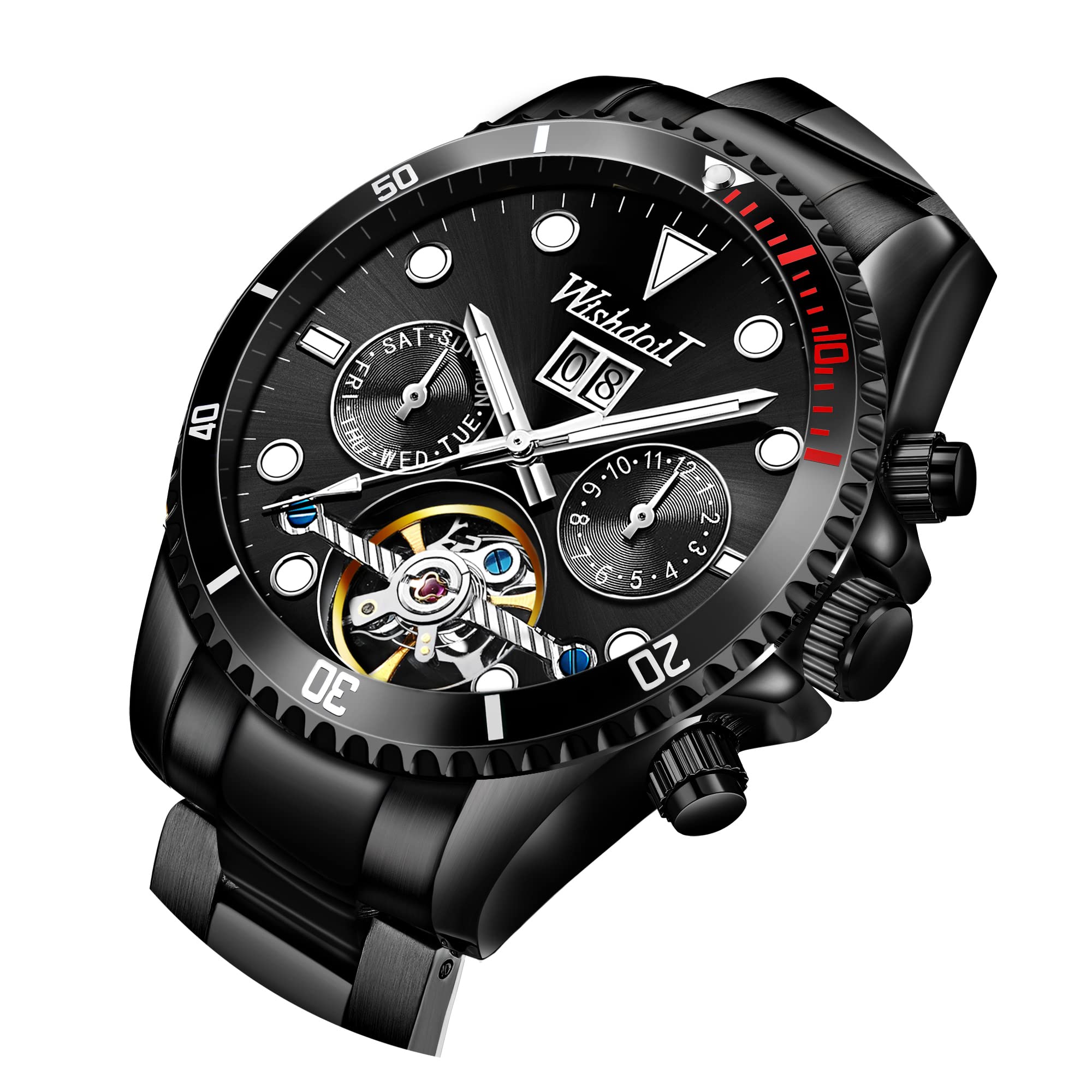 Premium Automatic Self-Winding Men's Watch - Stainless Steel Luxury Chronograph with Date Display & Waterproof Design by WISHDOIT | Ideal for Business, Formal Events & Everyday Wear