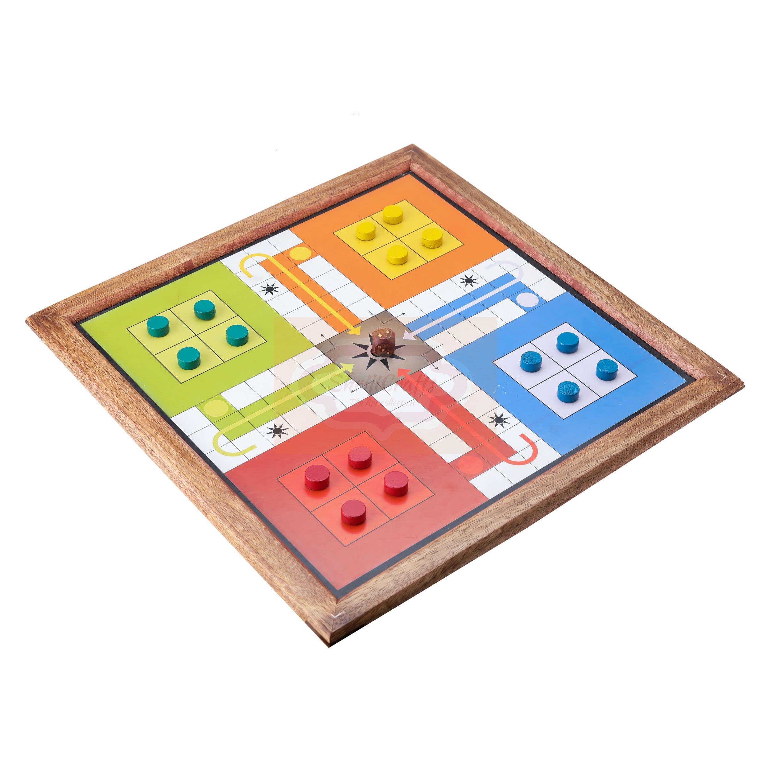 Shriji Crafts Handmade Classic Wooden 2-in-1 Magnetic Ludo & Snakes and Ladders Travel Board Game Set - 14x14 inches (36x36 cm) for Kids & Adults - Perfect for Family Game Nights, Travel Entertainment, and Indoor Activities
