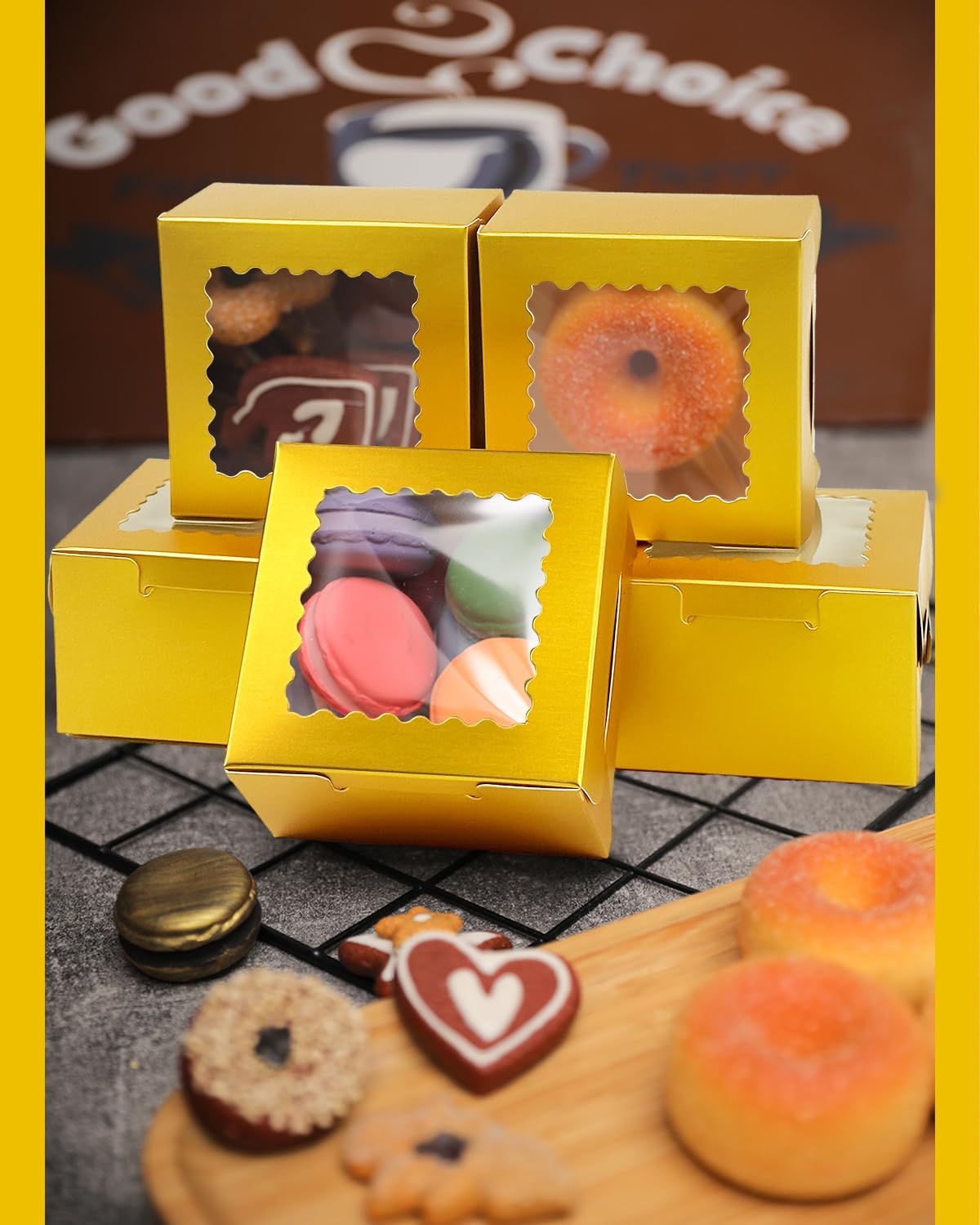 Gold Bakery Boxes 60pcs 4x4x2.5