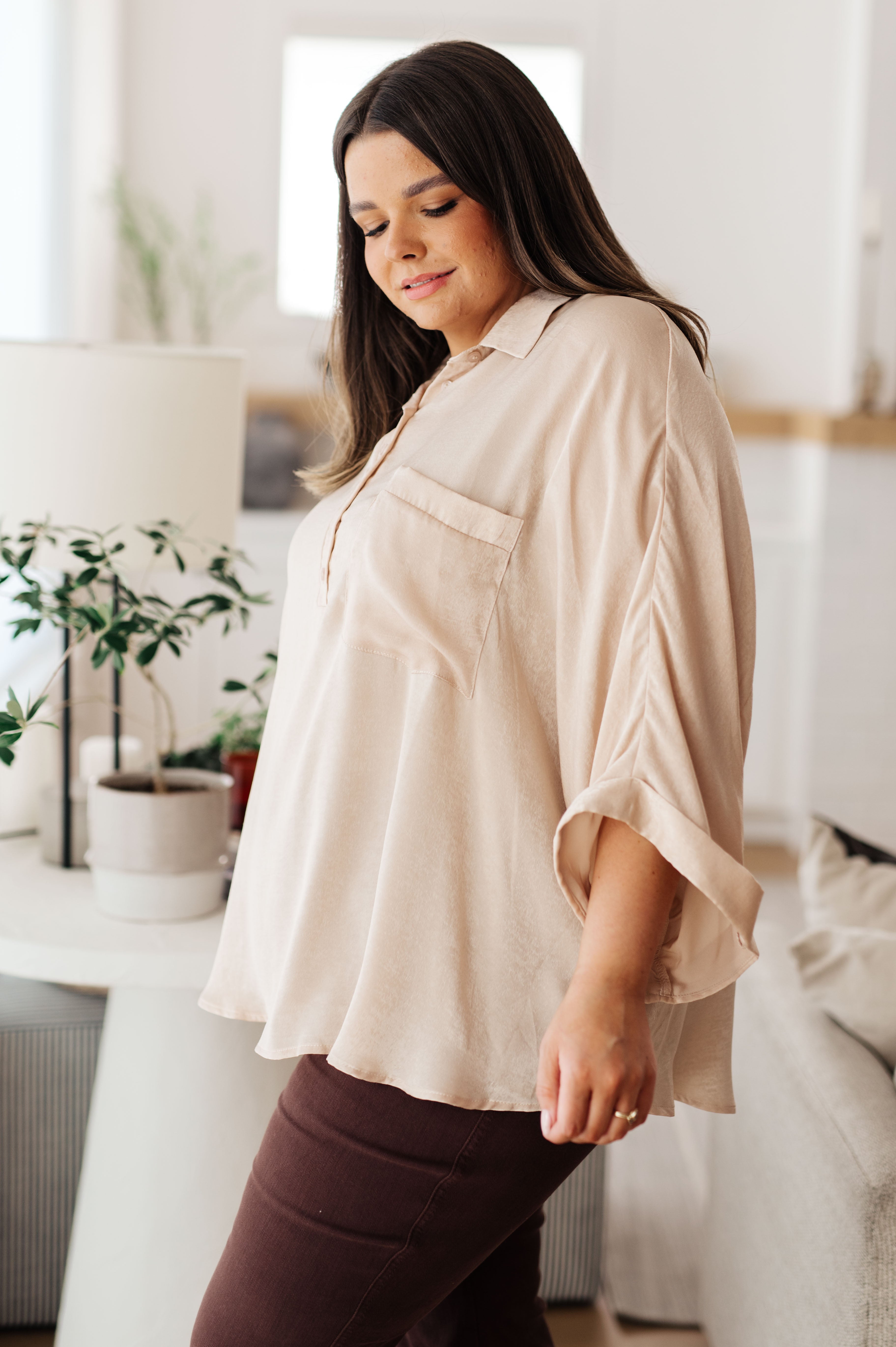 Elegant Oversized Dolman Sleeve Top in Champagne - Perfect for Casual Outings & Date Nights