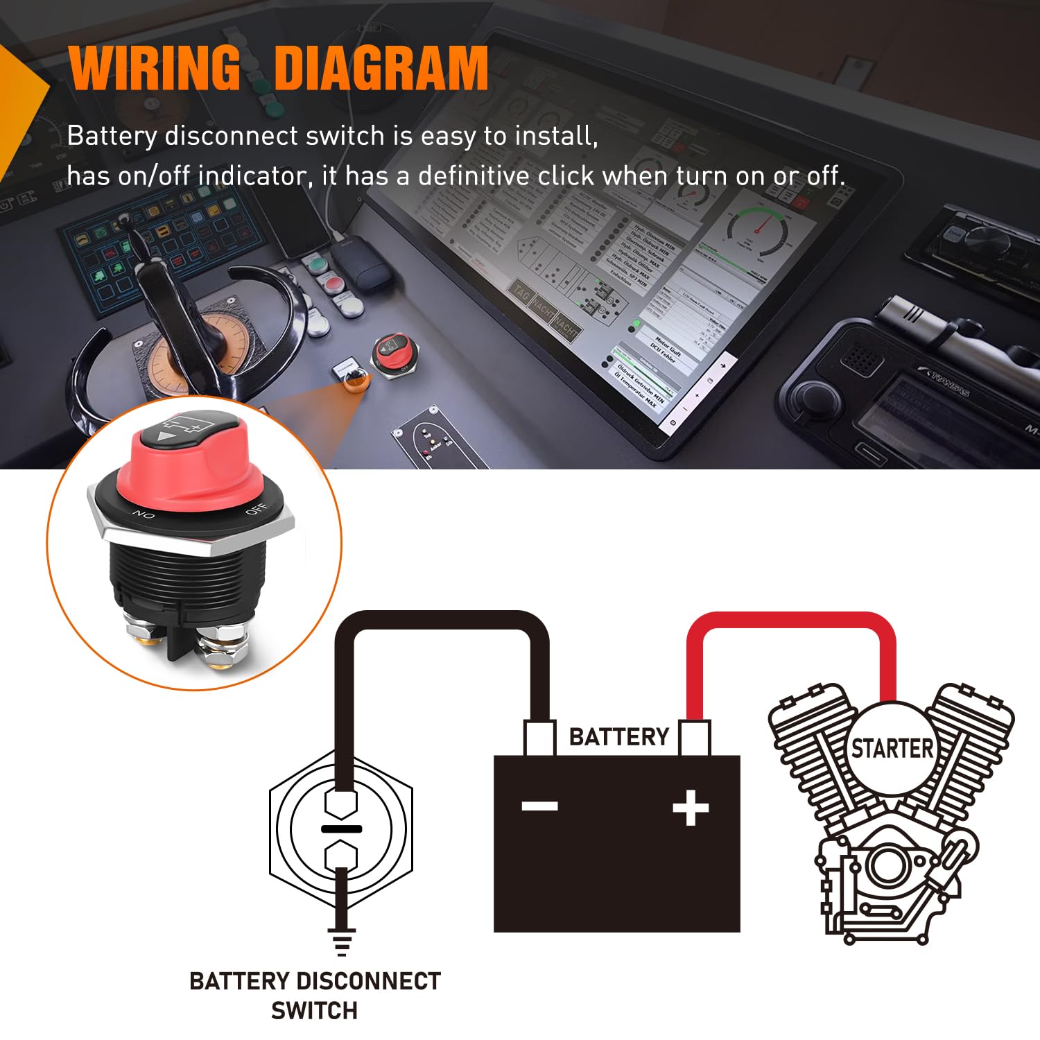 200A ON/OFF Battery Disconnect Switch - Heavy Duty Marine/RV/Car Power Cutoff for Safety & Maintenance | Waterproof & Corrosion Resistant