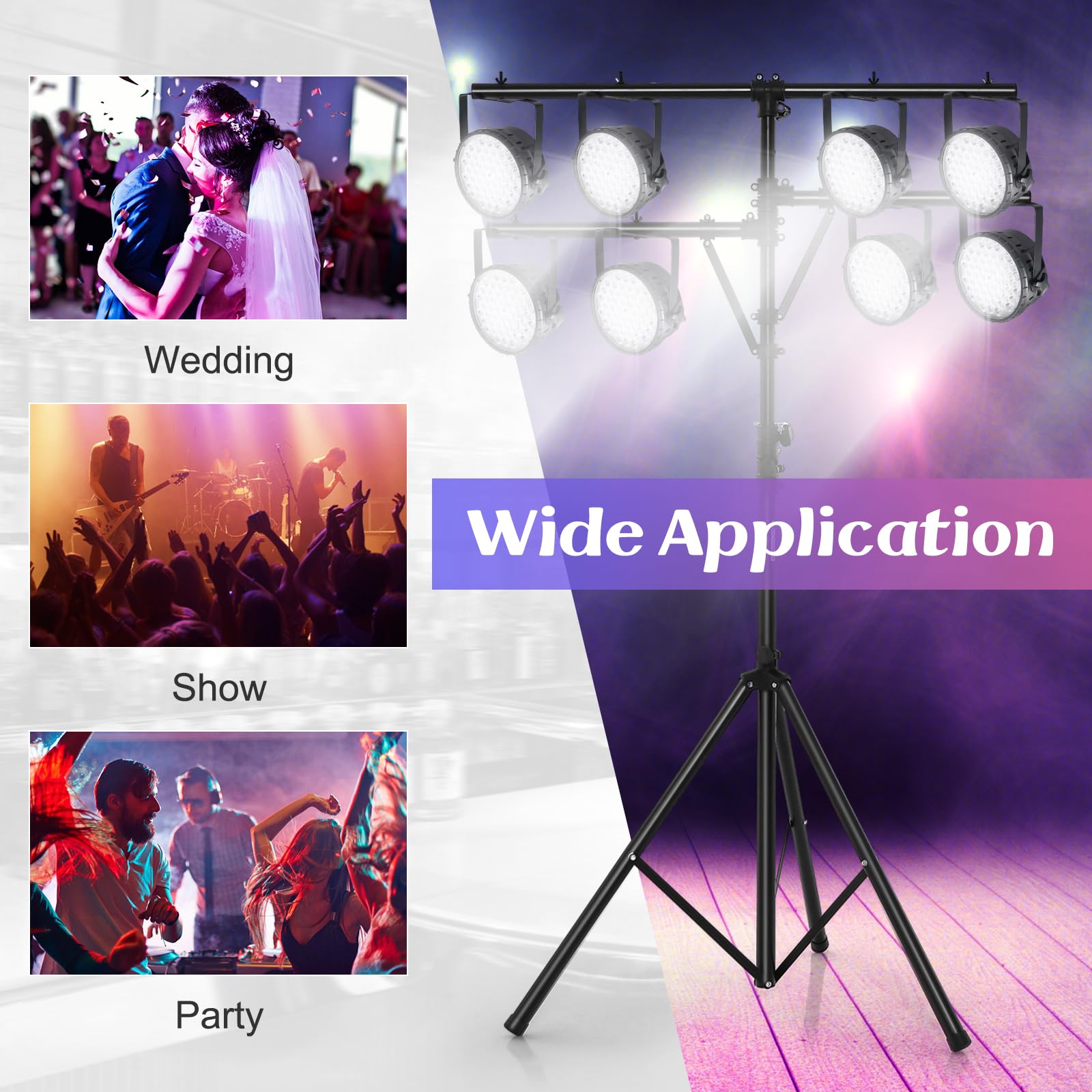 SAFSTAR Pro Audio Tripod Stand - Adjustable Height 6.1 to 11.5 FT, Heavy Duty 100 LB Capacity T-Bar Lighting Stand with Multi-Arm for DJ Equipment, Stage Lights, Studio Photography - Perfect for Concerts, Weddings, Clubs and Live Events