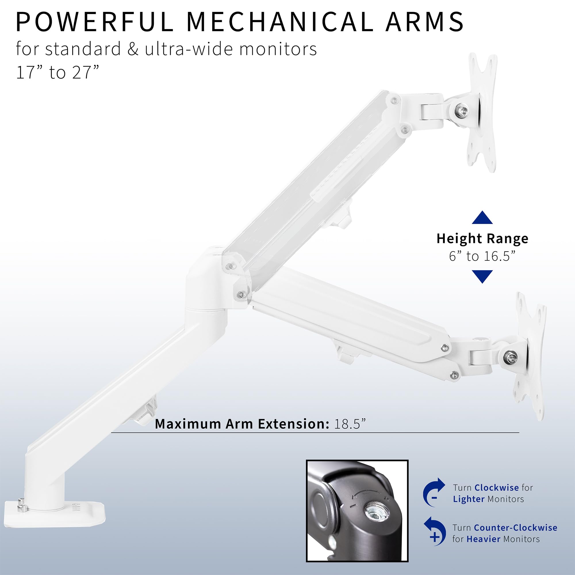 VIVO Dual Monitor Mount Stand for 17-27 Inch Screens - Adjustable Aluminum Articulating Arm with Tension Spring, White (STAND-V102OW) - Perfect for Home Office, Gaming Setup & Workstation Ergonomics