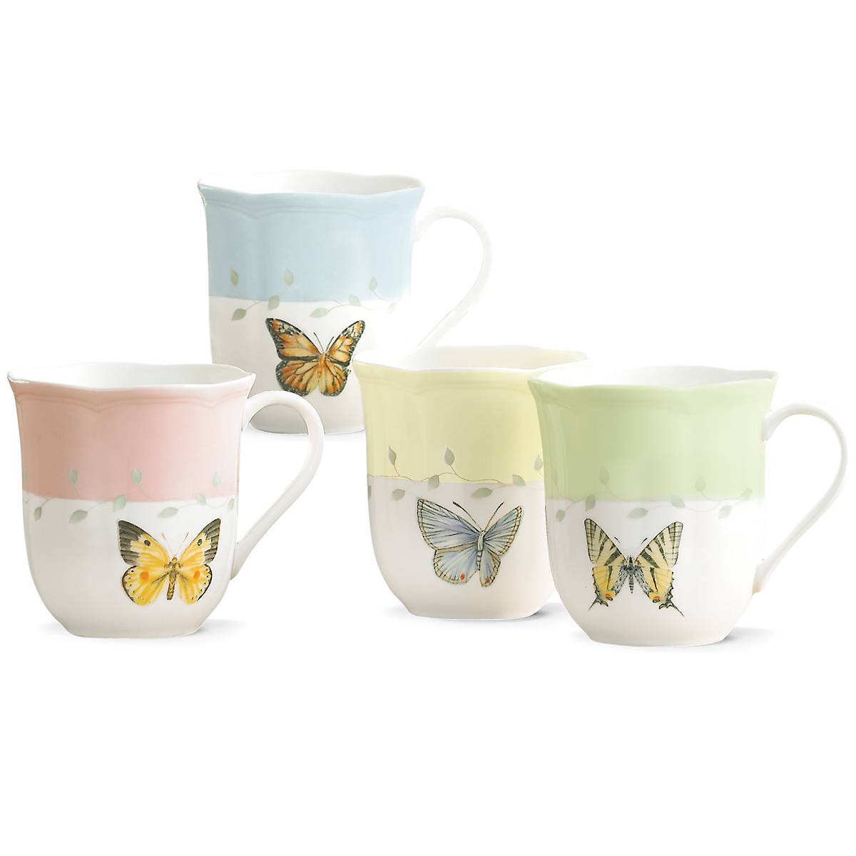 Butterfly Meadow Coffee Mugs Set of 4 - Floral Ceramic Tea Cups for Home, Office & Gifts - Perfect for Morning Coffee, Afternoon Tea & Decor