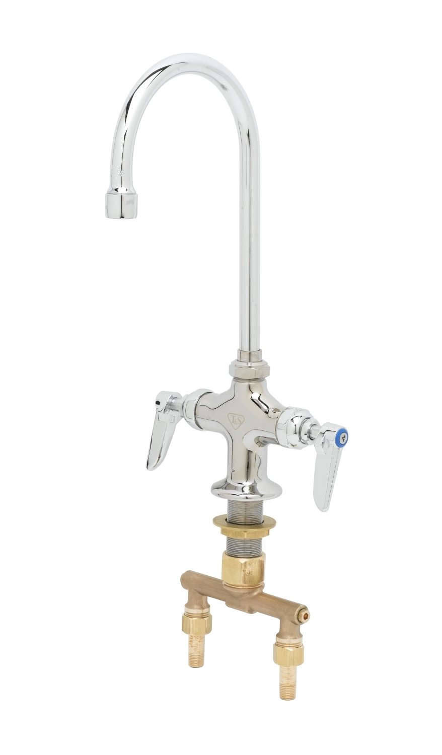 T&S Brass B-0314 Commercial Grade Double Pantry Faucet - 4-Inch Spreader, Swivel Gooseneck, Vandal-Resistant Handles & Aerator - Perfect for Restaurants, Cafeterias, and Commercial Kitchens