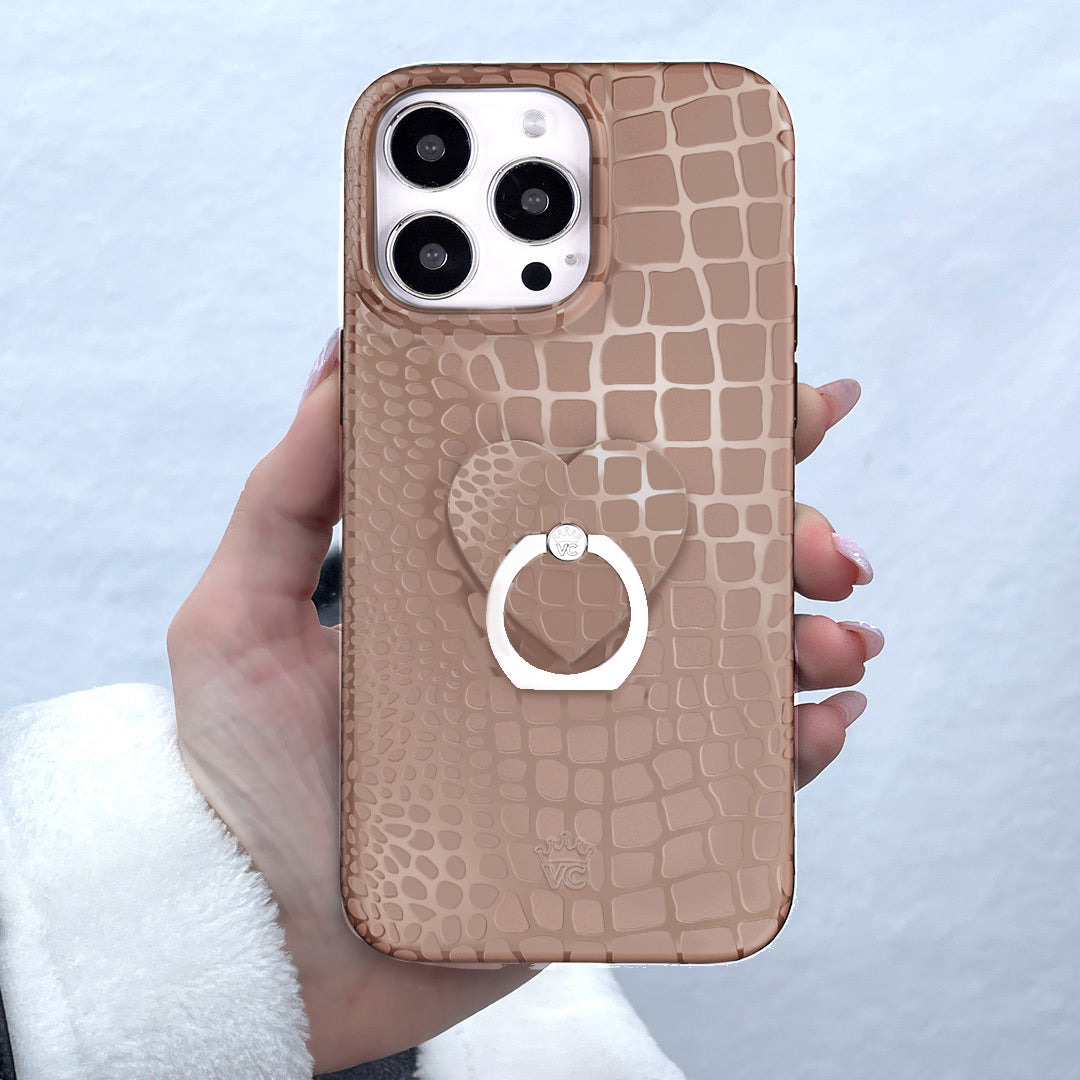 Khaki Phone Grip with Crocodile Pattern - Secure Phone Holder for Hands-Free Viewing, Perfect for Watching Videos, Taking Photos & Selfies