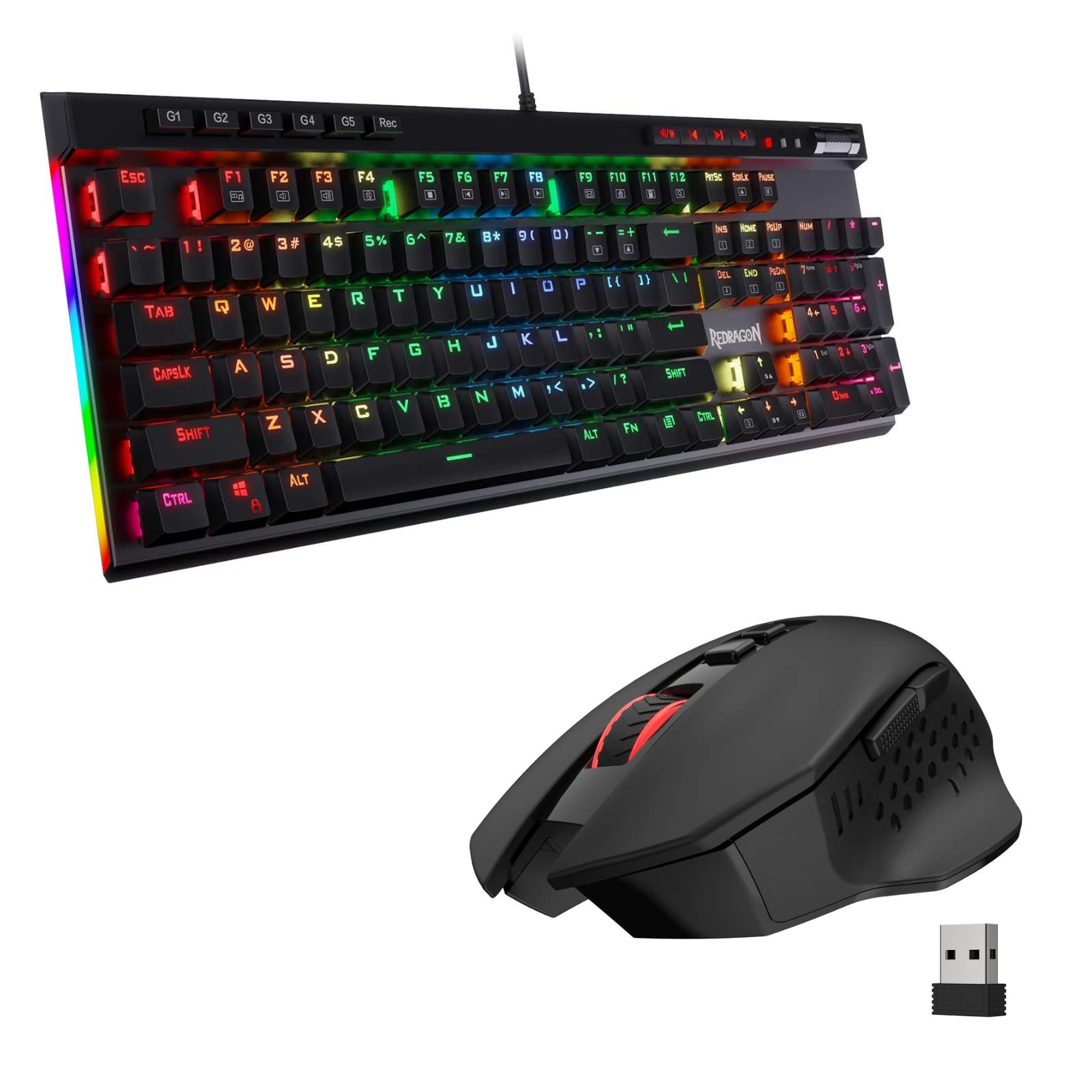 Redragon K580 VATA RGB Backlit Mechanical Gaming Keyboard & M656 Gainer Wireless Gaming Mouse Combo - Perfect for PC, Mac, PS4, Xbox Gaming & Office Work