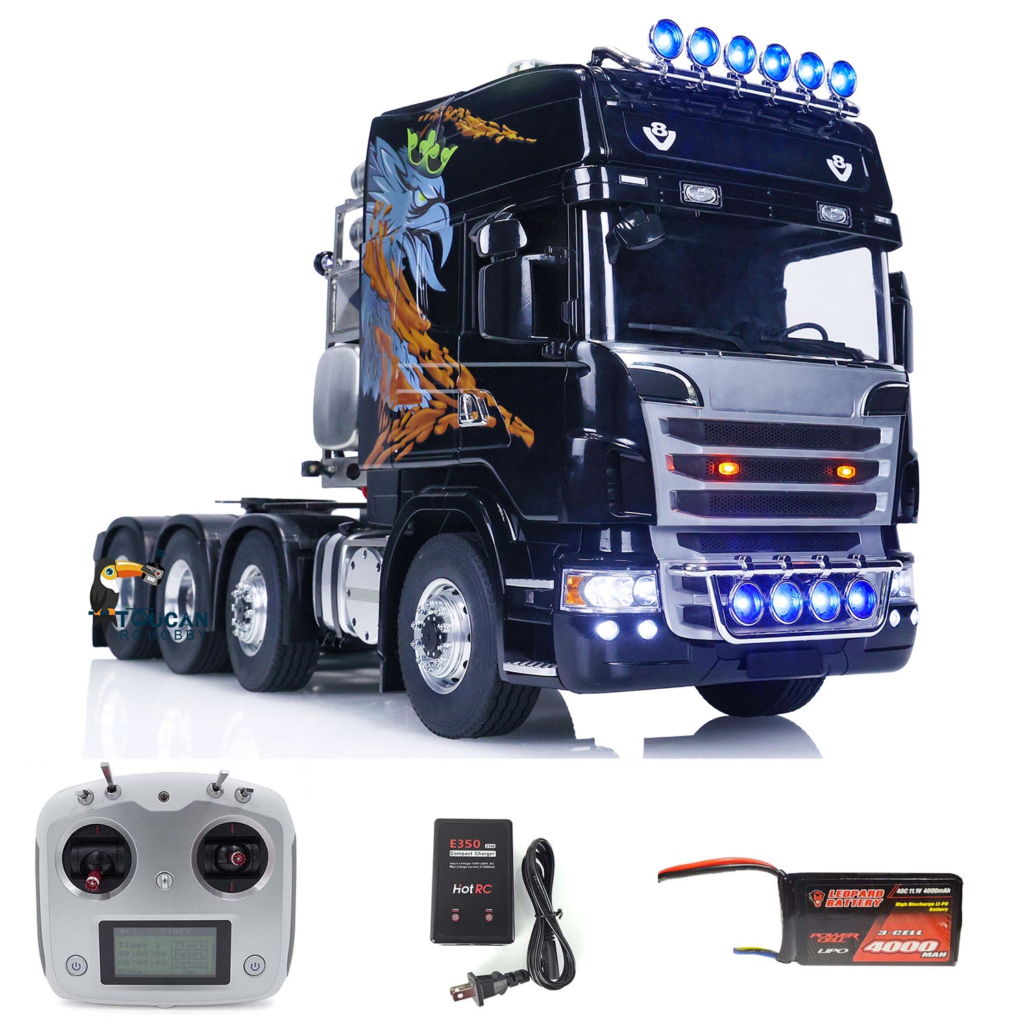 1/14 Scale 8x8 RC Tractor Truck Model - Painted Metal Chassis with Battery, Radio System, Charger, ESC & Servo - Remote Control Construction Vehicle for Adults & Hobbyists (Off-Road Adventure, Construction Site Play, RC Car Collection)