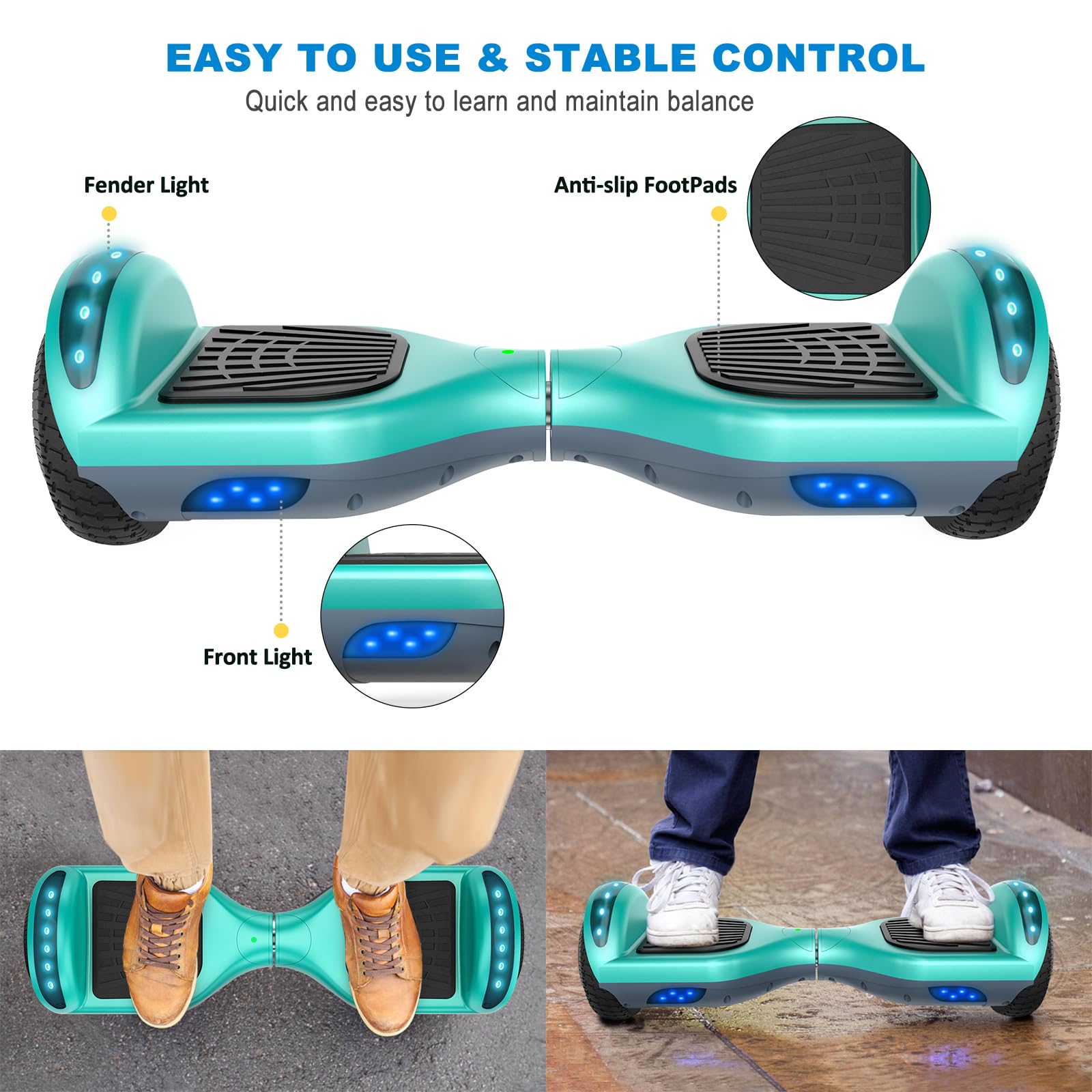 6.5 Inch Self Balancing Hoverboard with Bluetooth & LED Lights - Electric Scooter for Kids & Teens - Perfect for Commuting, Campus Rides & Outdoor Fun