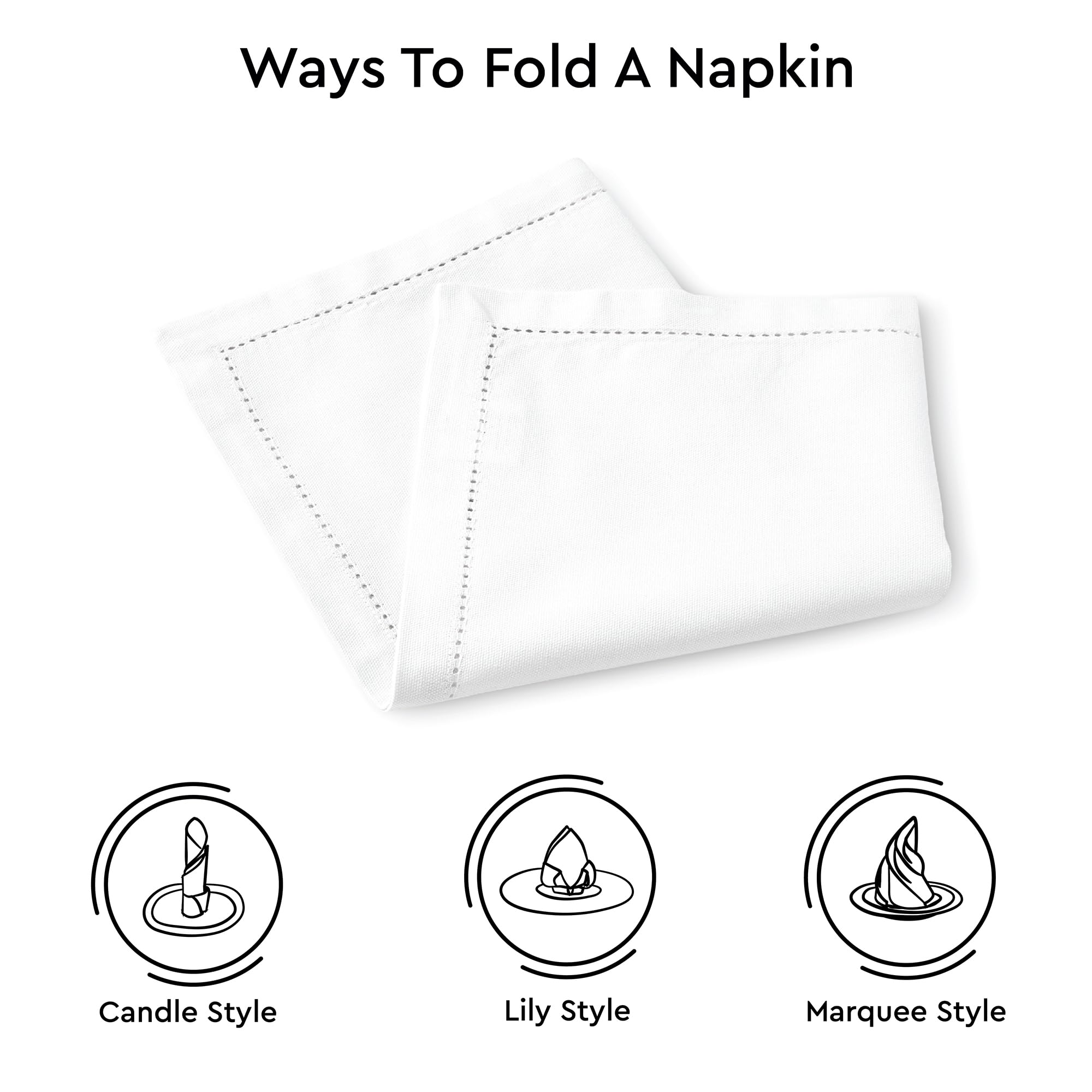 Encasa XO 4-Pack Premium Cotton Hemstitched Cloth Napkins | 17x17 Inch White Square Dining Napkins | Soft, Durable & Reusable for Everyday Meals, Parties & Formal Events | Machine Washable