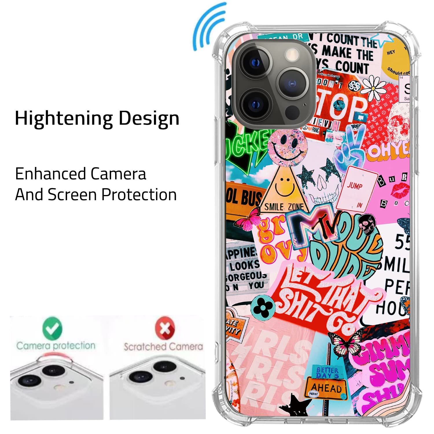Good Vibes Print iPhone 13 Pro Max Case - Aesthetic Positive Quotes Collage TPU Bumper Cover for Women Men Girls Boys | Trendy Protective Phone Case for Daily Use, Work & School