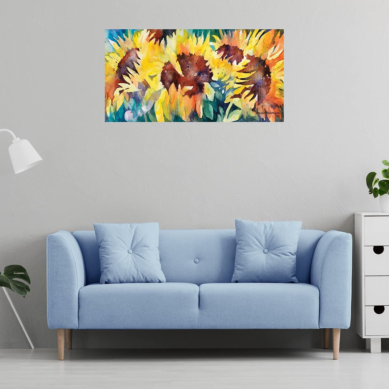 Sun Canvas Wall Art - Hand Painted Fine Art by Annelein Beukenkamp - 50x26 Inch Ready to Hang Painting for Living Room, Bedroom, Office Decor - Perfect for Home, Kitchen, Bathroom & Commercial Spaces