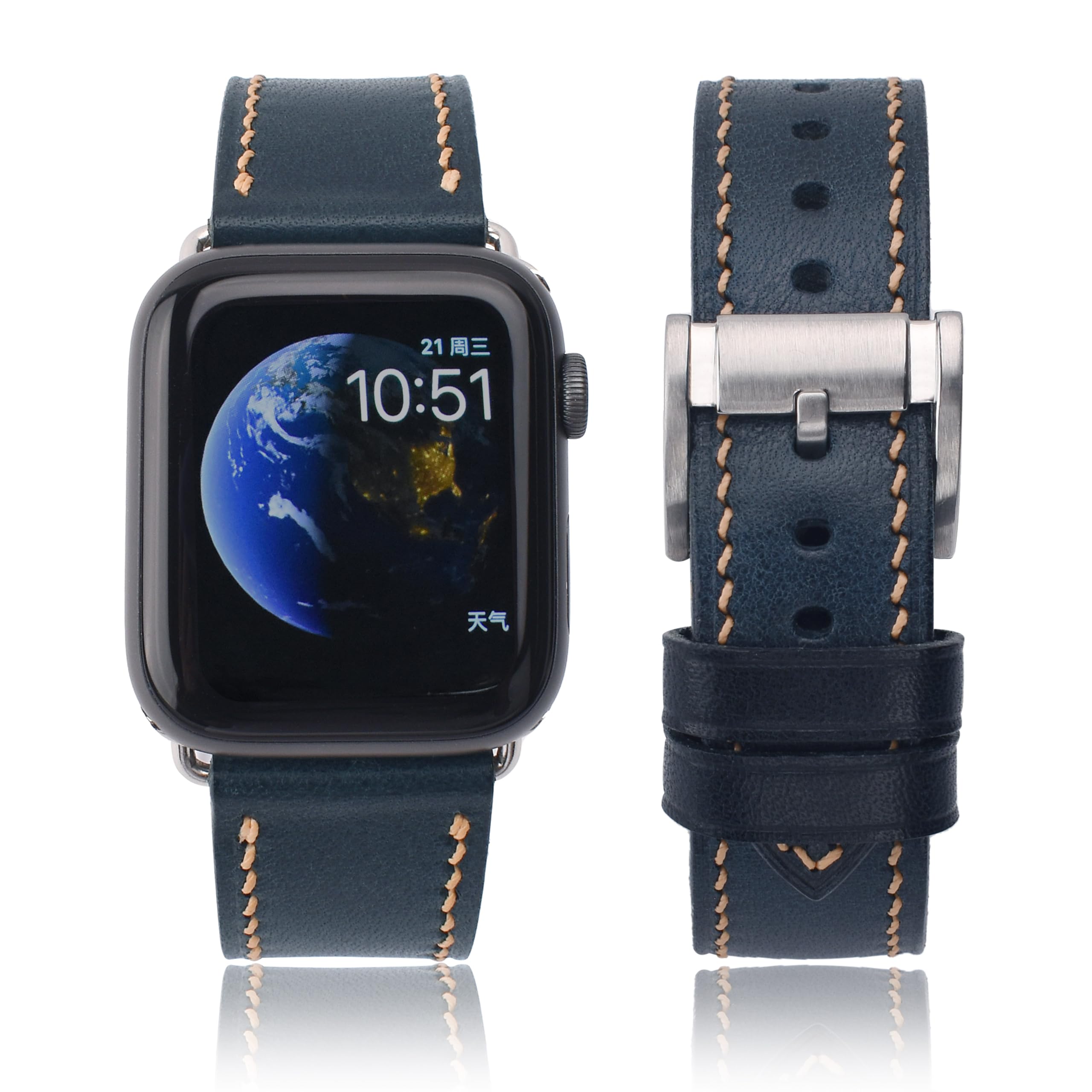 Premium Genuine Leather Apple Watch Band - Compatible with 38mm/40mm/41mm & 42mm/44mm/45mm Models - Vintage Full Grain Leather Strap for Series 9/8/7/6/5/4/3/2/1/SE - Perfect for Business, Casual & Everyday Wear