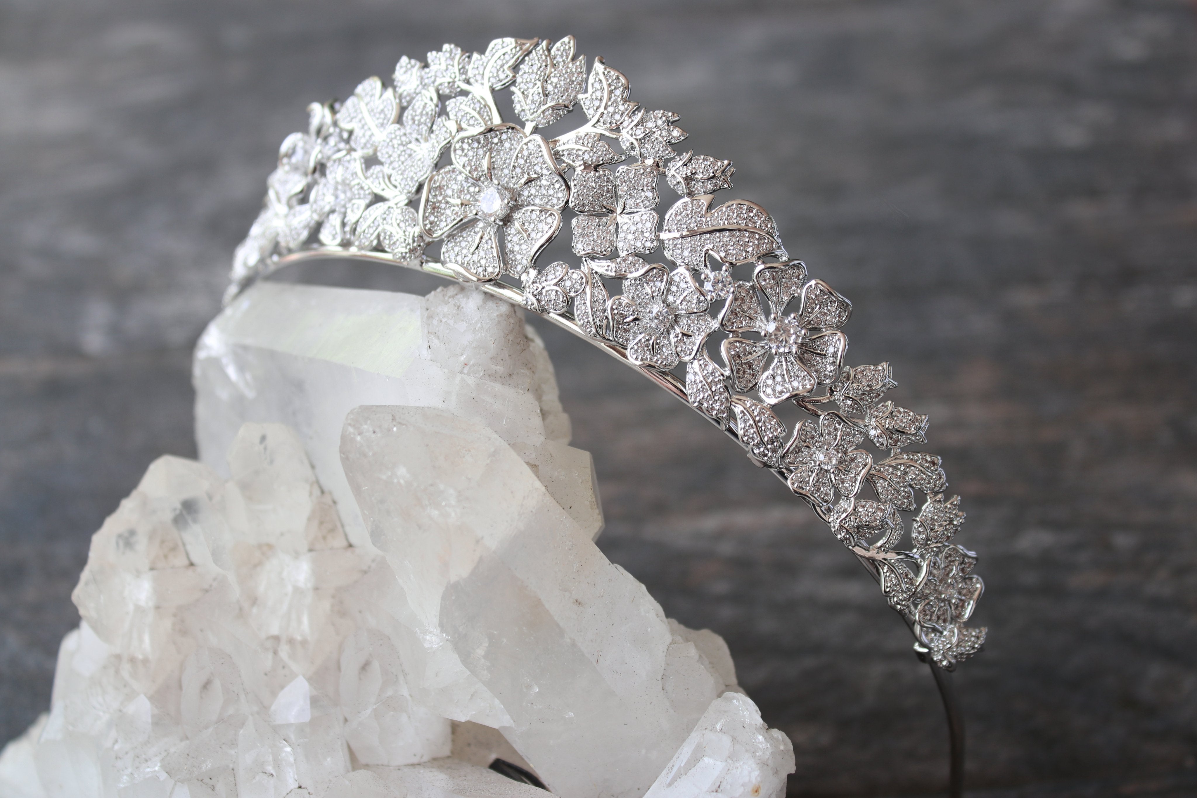 ELLINA Simulated Diamond Bridal Tiara - Elegant Wedding Crown for Bride, Princess, Prom & Special Occasions