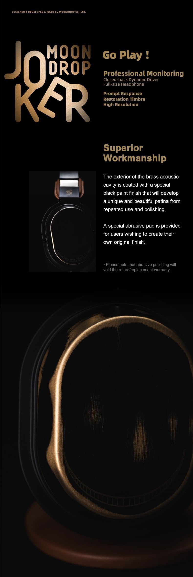Moondrop Joker Professional Studio Monitor Headphones - Closed-Back Dynamic Full-Size Headset with 3.5mm Stereo Plug for Music Production, Gaming & Audio Mixing