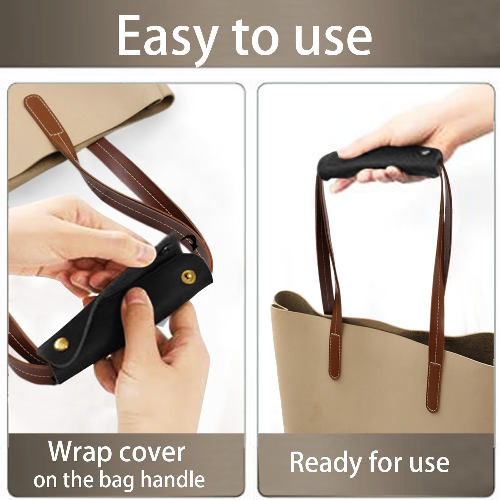 Premium PU Leather Luggage Handle Wraps - 2PCS Black Travel Bag Handle Covers with Brass Clasps | Soft Purse Strap Protector Pads for Suitcases, Briefcases & Handbags | Ideal for Air Travel, Commuting & Daily Use