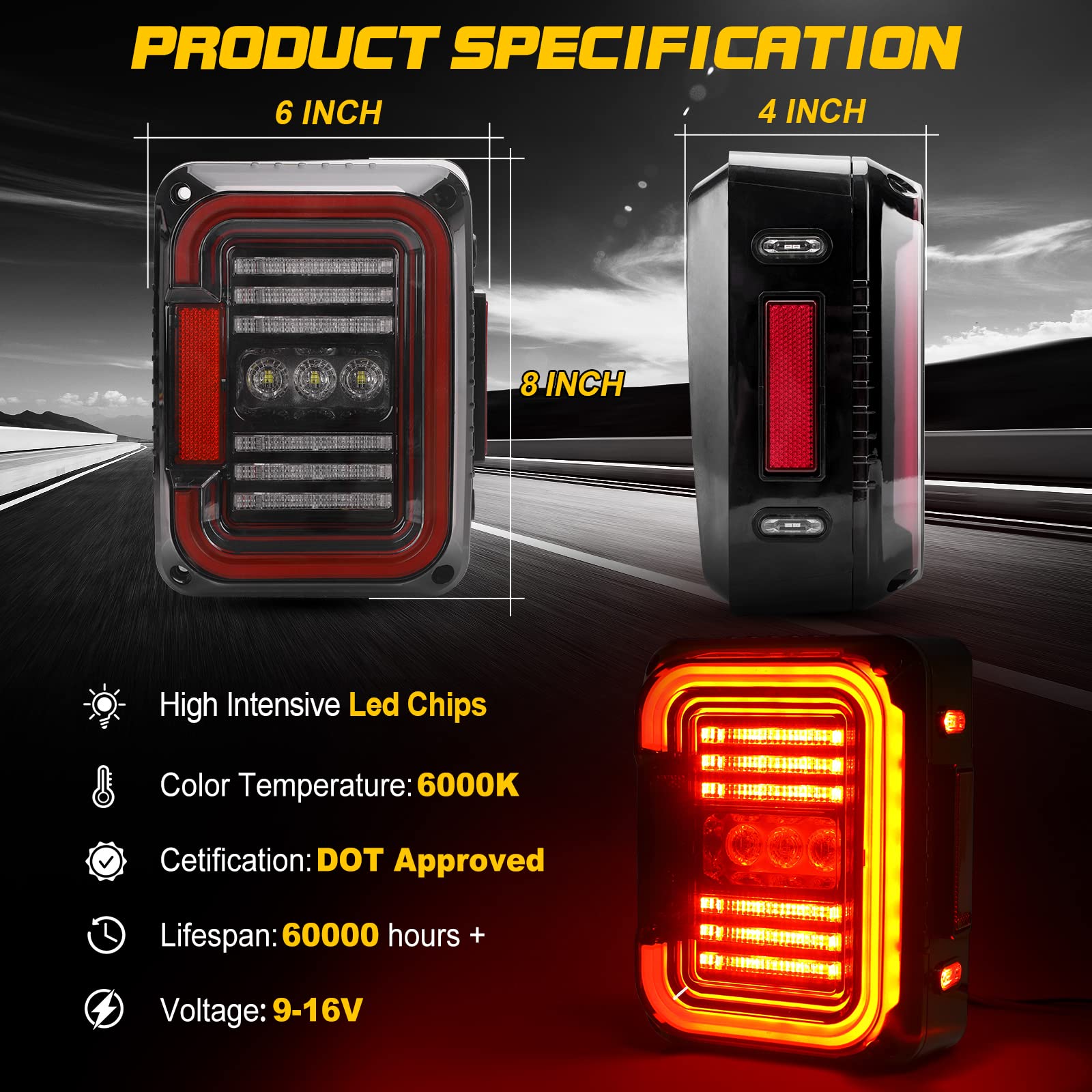 AMONLY LED Tail Lights for Jeep Wrangler JK & JKU 2007-2018 - DOT Approved 20W Clear Lens Reverse/Brake/Daytime Running Lights with Built-in EMC (2-Pack) - Perfect for Off-Roading & Night Driving