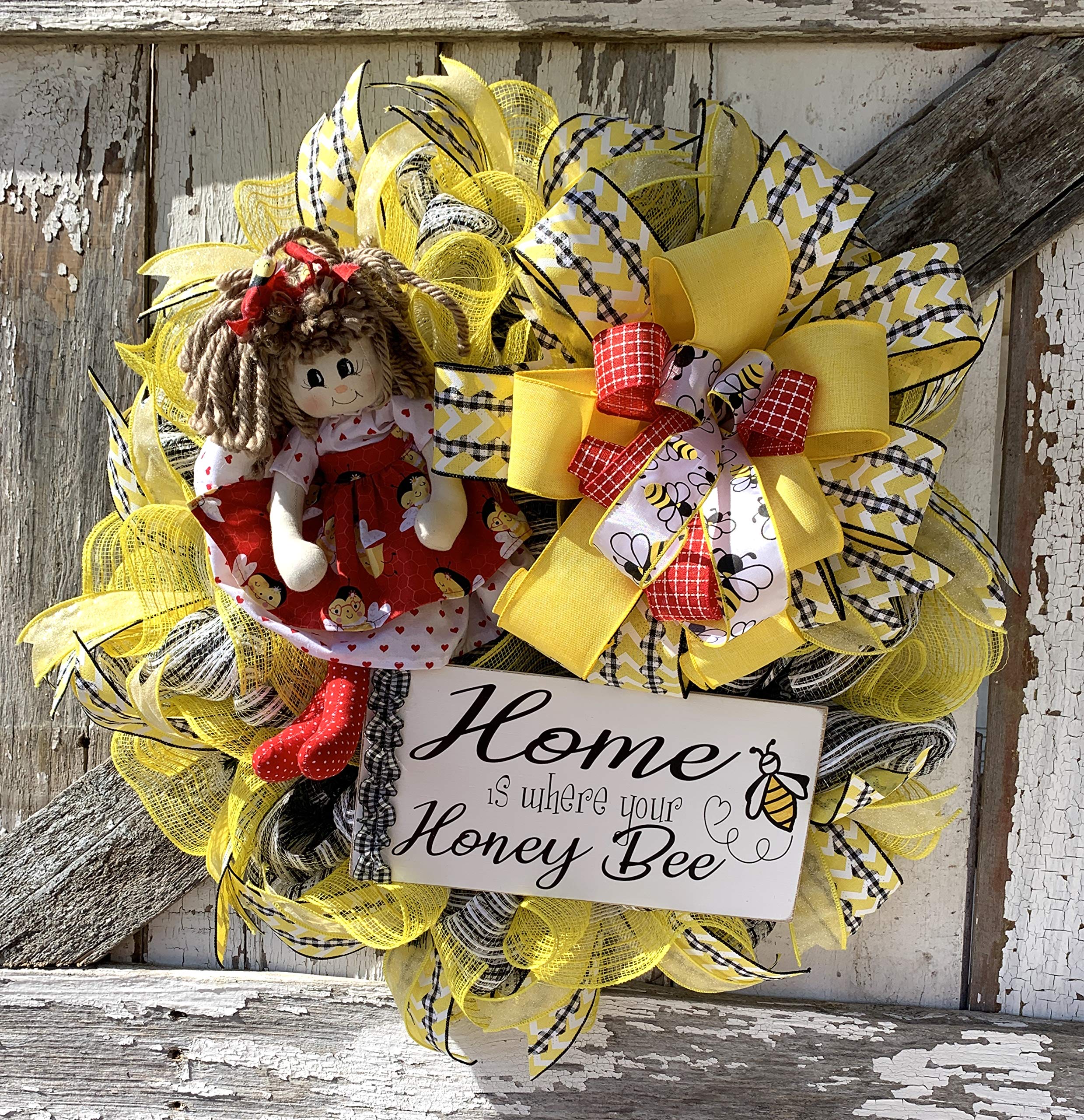 Spring Wreath with Bumble Bee Design - Summer Floral Door Hanger for Home Decor | Perfect for Front Door, Porch, and Indoor Wall Decoration
