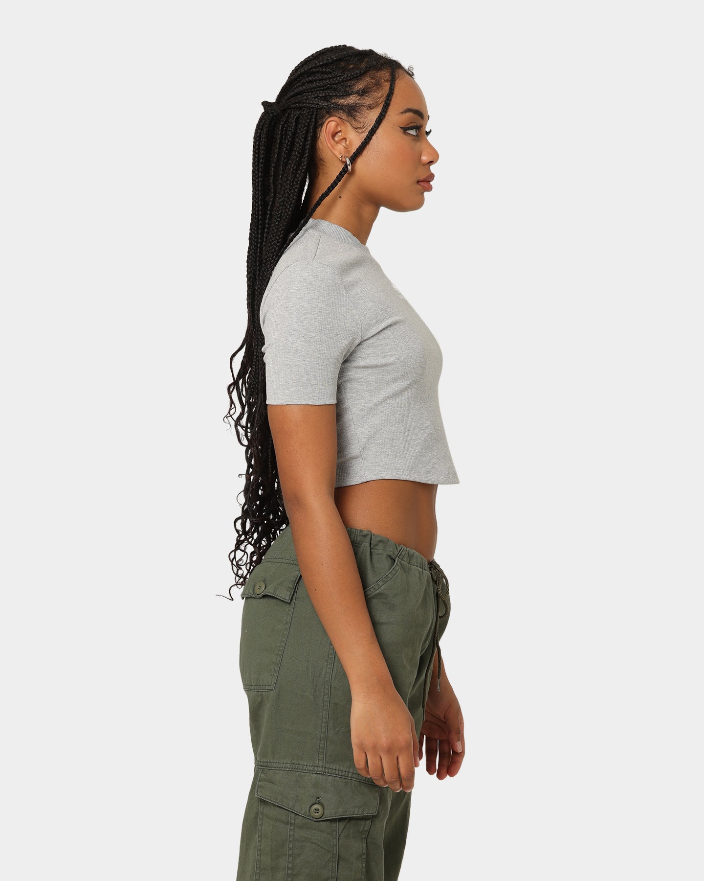 Adidas Women's Adicolor Essentials Rib Cropped T-Shirt - Medium Grey Heather - Casual Workout & Streetwear Fashion Top for Gym, Running & Everyday Wear