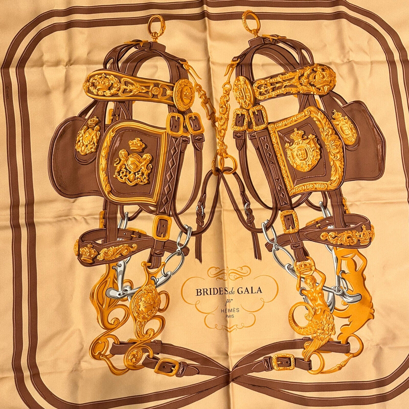 Authentic Hermes Brides De Gala 90cm Orange Brown Silk Scarf - Luxury Fashion Accessory for Women, Perfect for Gifts, Parties & Special Occasions