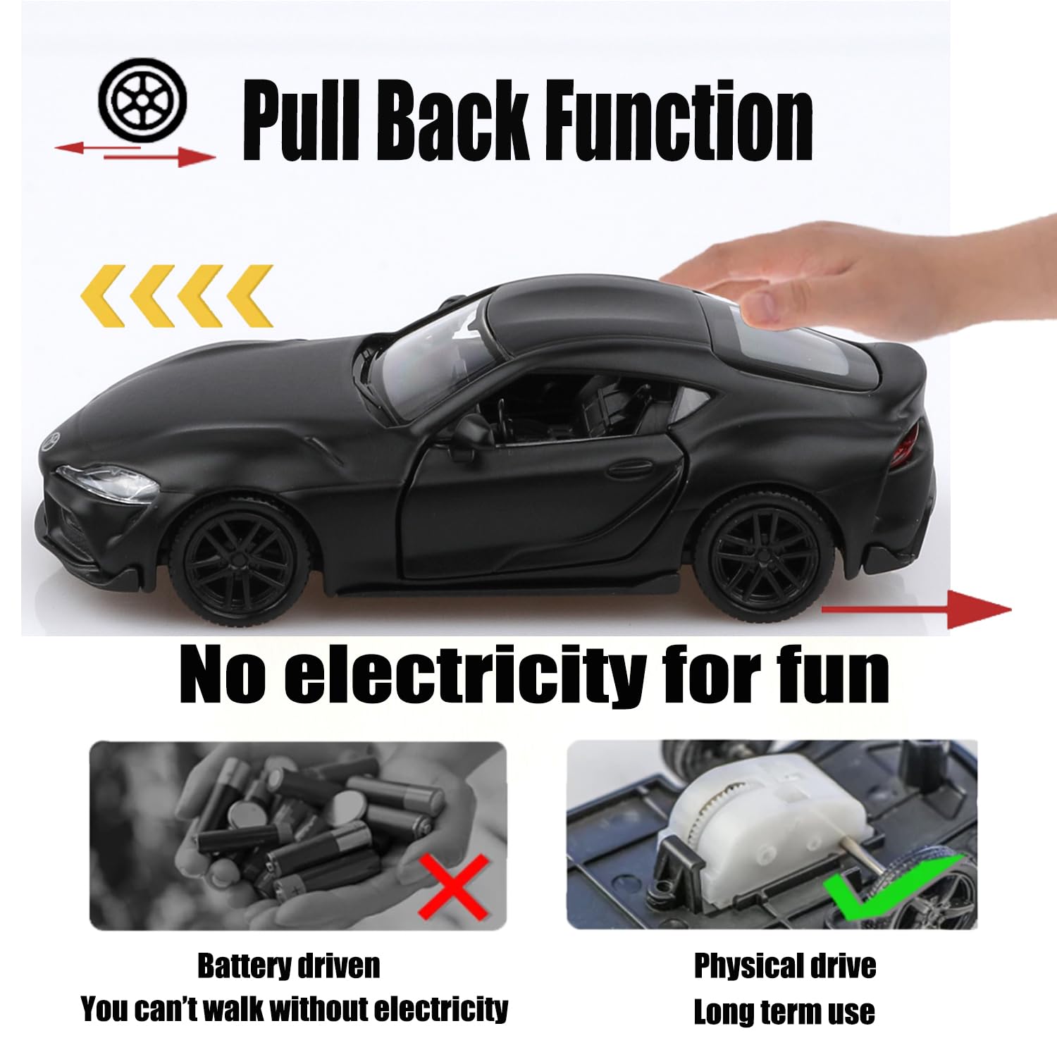 1/36 Scale 2020 Toyota Supra Diecast Model Car - Pull Back Toy Car for Kids, Collectible Miniature Vehicle - Perfect Gift for Boys & Girls (Black) - Birthday, Christmas & Playtime Fun