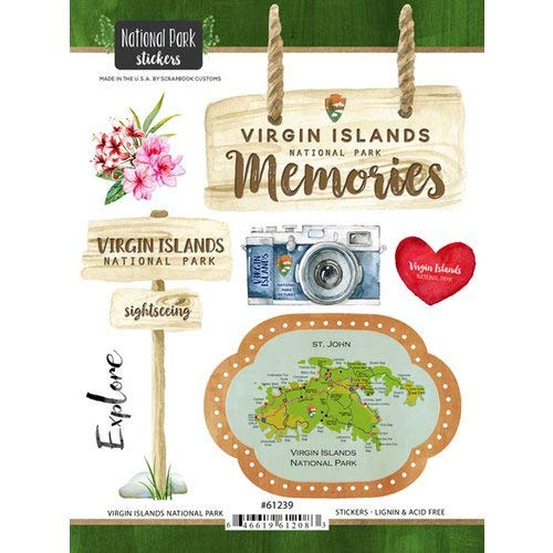 Virgin Islands National Park Watercolor Stickers for Scrapbooking - Tropical Island Scenes, Travel Journal Decals, DIY Craft Supplies for Vacation Memory Books & Photo Albums