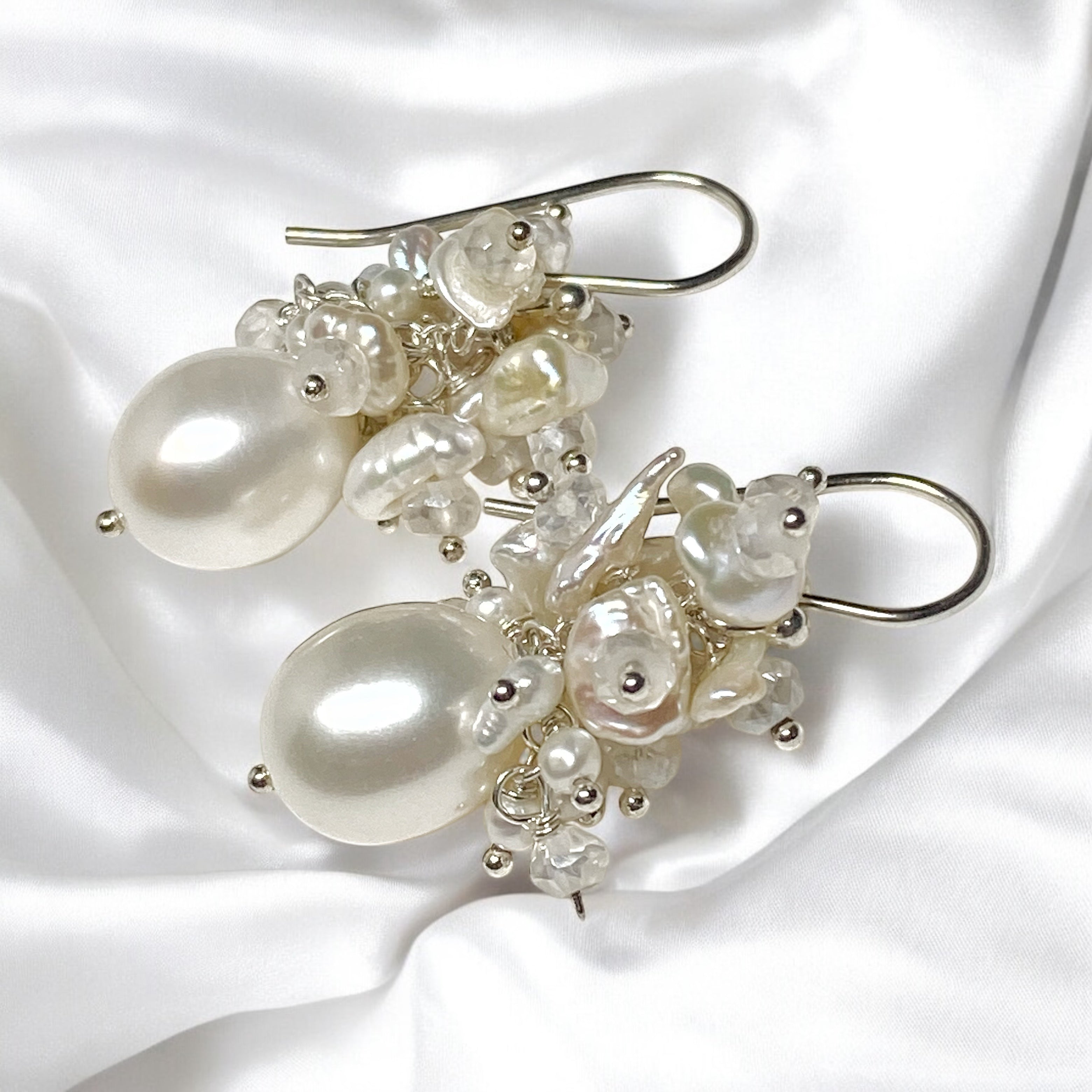 Baroque Pearl Bridal Cluster Earrings - Sterling Silver Vintage Wedding Jewelry for Brides, Bridesmaids & Formal Occasions