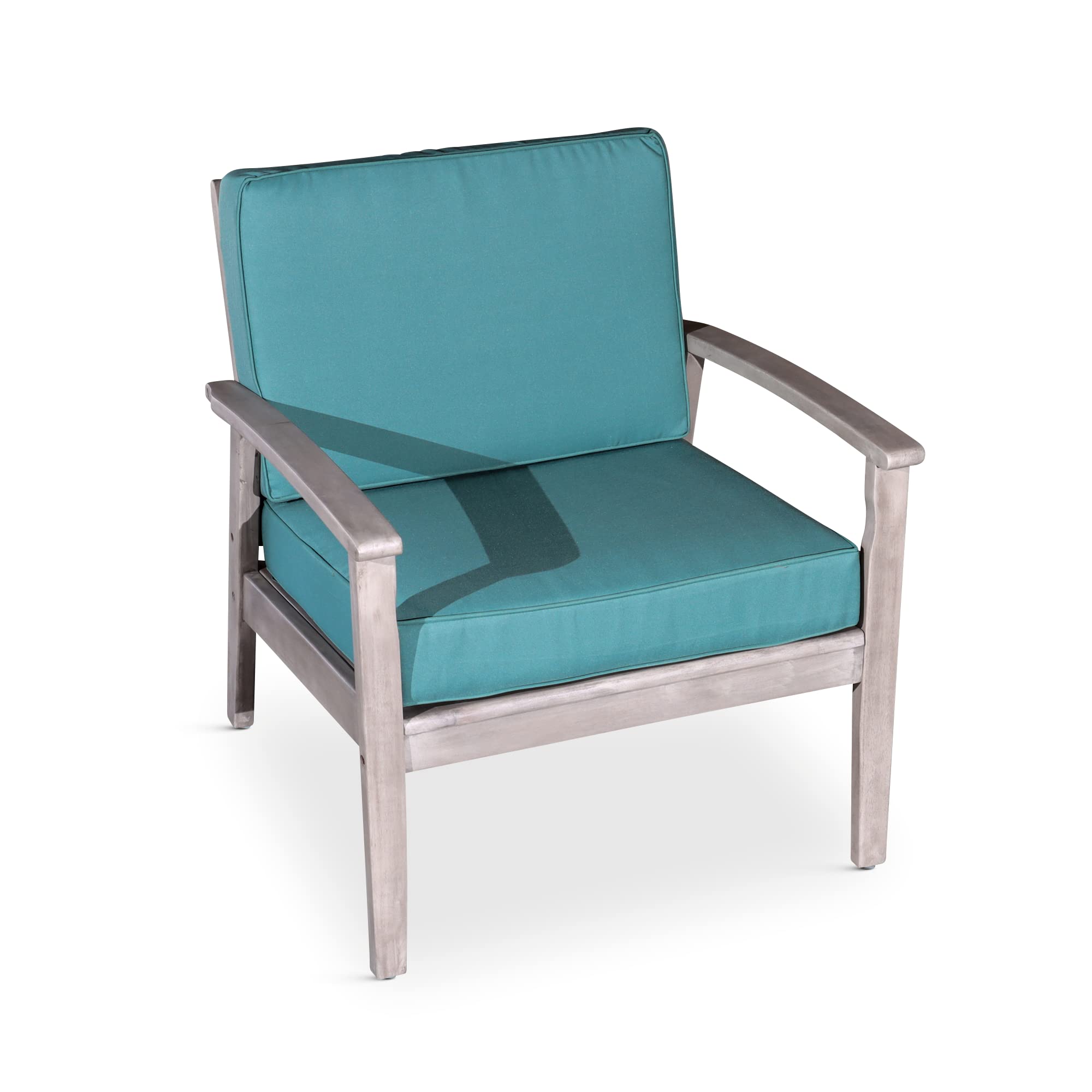 DTY Outdoor Living Longs Peak Deep Seat Eucalyptus Chair - Silver Gray Finish with Sage Green Cushions | Patio Furniture for Backyard, Garden & Poolside Relaxation
