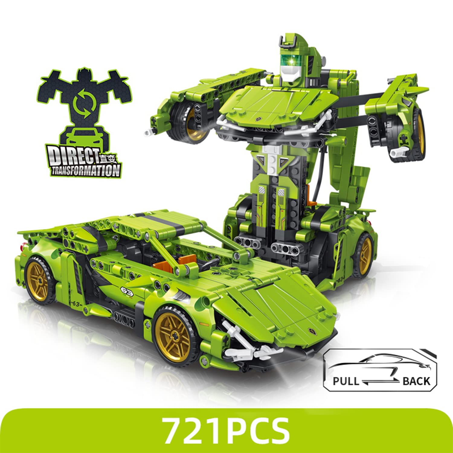 2-in-1 Transformable Robot Car Building Blocks Set - 721 Piece Pull Back Racing Vehicle & Technical Model Kit for Kids & Adults (Ages 6+) | STEM Educational Toy for Creative Play & Birthday Gifts