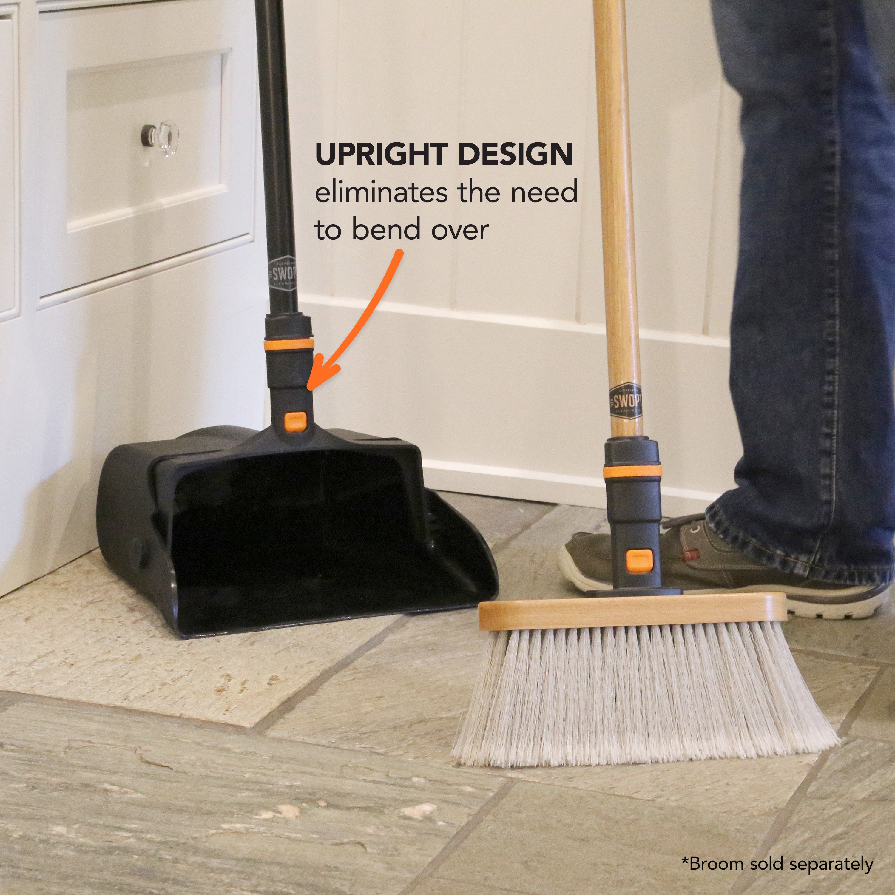 12 Inch Upright Dust Pan with Long Handle - Heavy Duty Broom and Dustpan Set for Hardwood Floors, Tile, Laminate - Ideal for Home, Office, Kitchen Cleaning