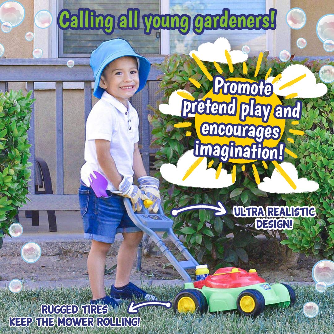 Maxx Bubbles Deluxe Bubble Lawn Mower Toy for Kids - Outdoor Bubble Blower Machine with 4oz Bubble Solution Included | No Batteries Needed, Easy Push & Play Design | Red Amazon Exclusive by Sunny Days Entertainment | Perfect for Backyard Play, Birthday Parties & Summer Outdoor Activities