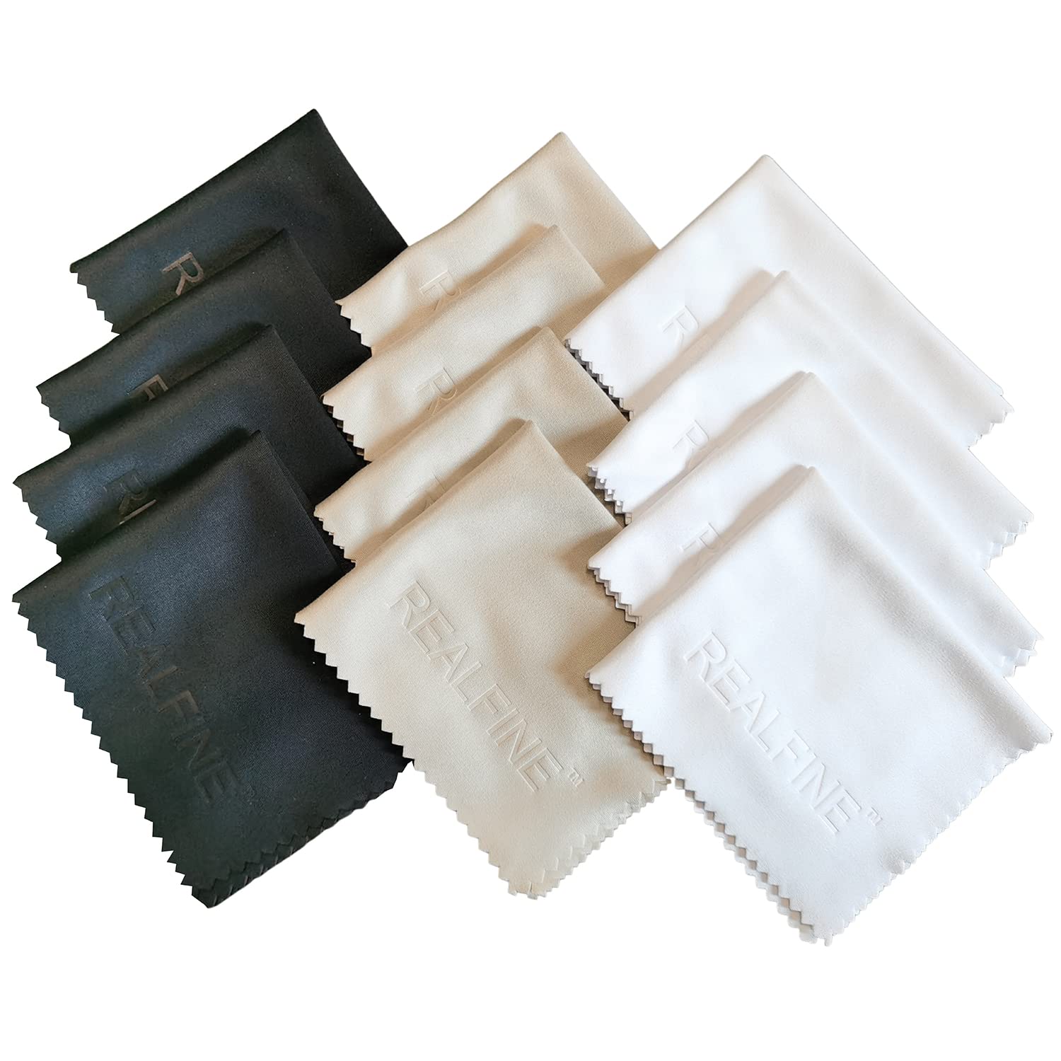 REALFINE Premium Microfiber Cleaning Cloth - 12 Pack (3 Colors) for Glasses, Phone Screens, Camera Lenses - Scratch-Free, Lint-Free & Safe for All Electronics - Perfect for Home, Office & Travel Use