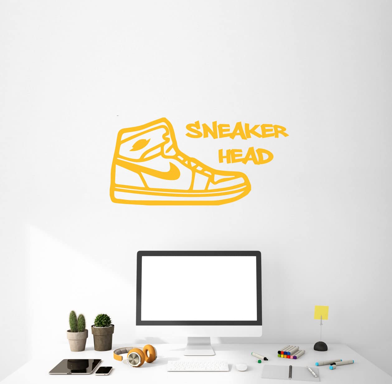 Customizable Sneaker Head Vinyl Wall Decal - Removable Shoe Silhouette Sticker for Sneaker Collectors | Perfect for Bedroom, Game Room, Closet & Shoe Store Decor | Ideal for Home, Office & Sneakerhead Gifts