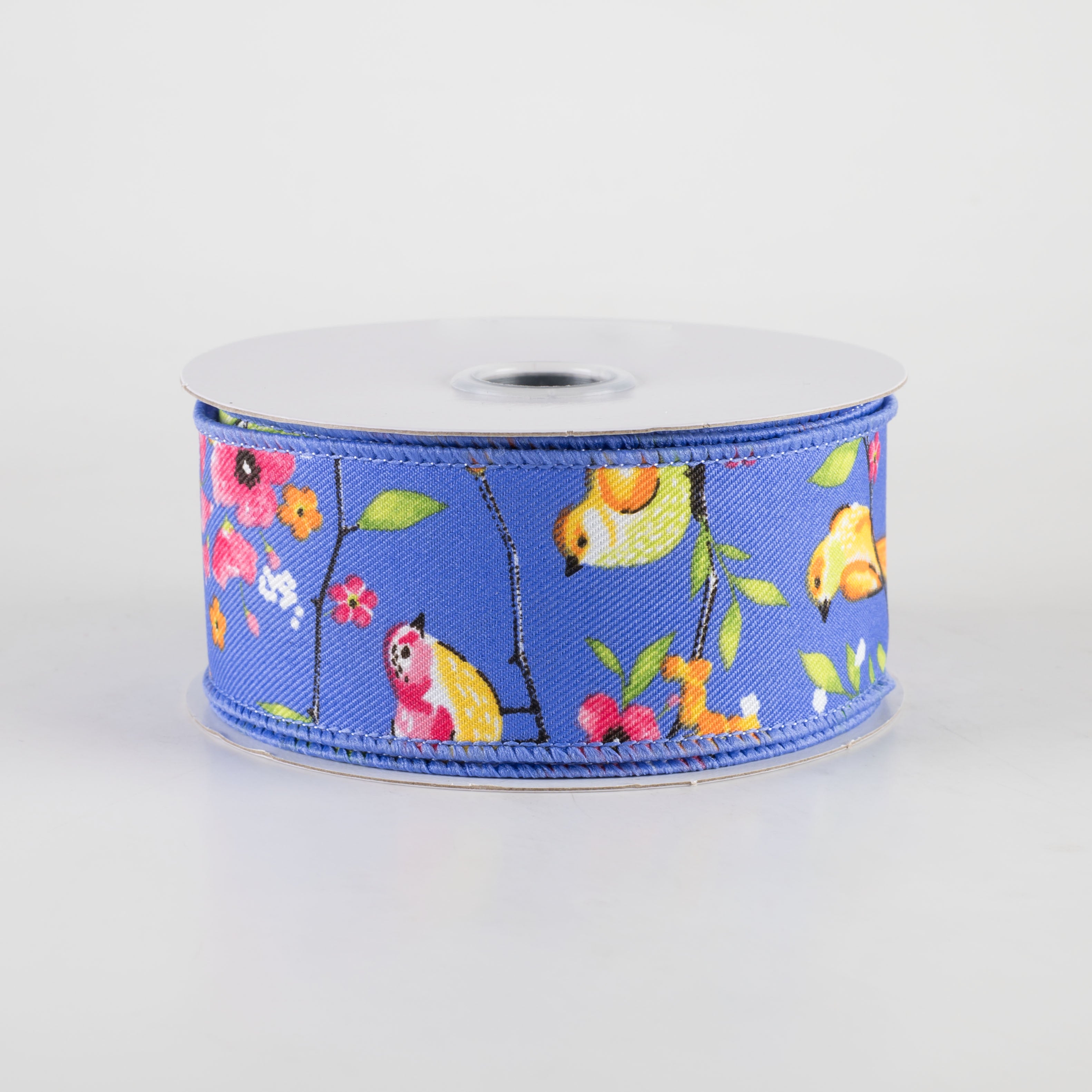 1.5 Inch Floral Branch Bird Ribbon - Medium Blue, Pink, Orange (10 Yards) - Perfect for Gift Wrapping, DIY Crafts, Wedding Decorations, and Scrapbooking