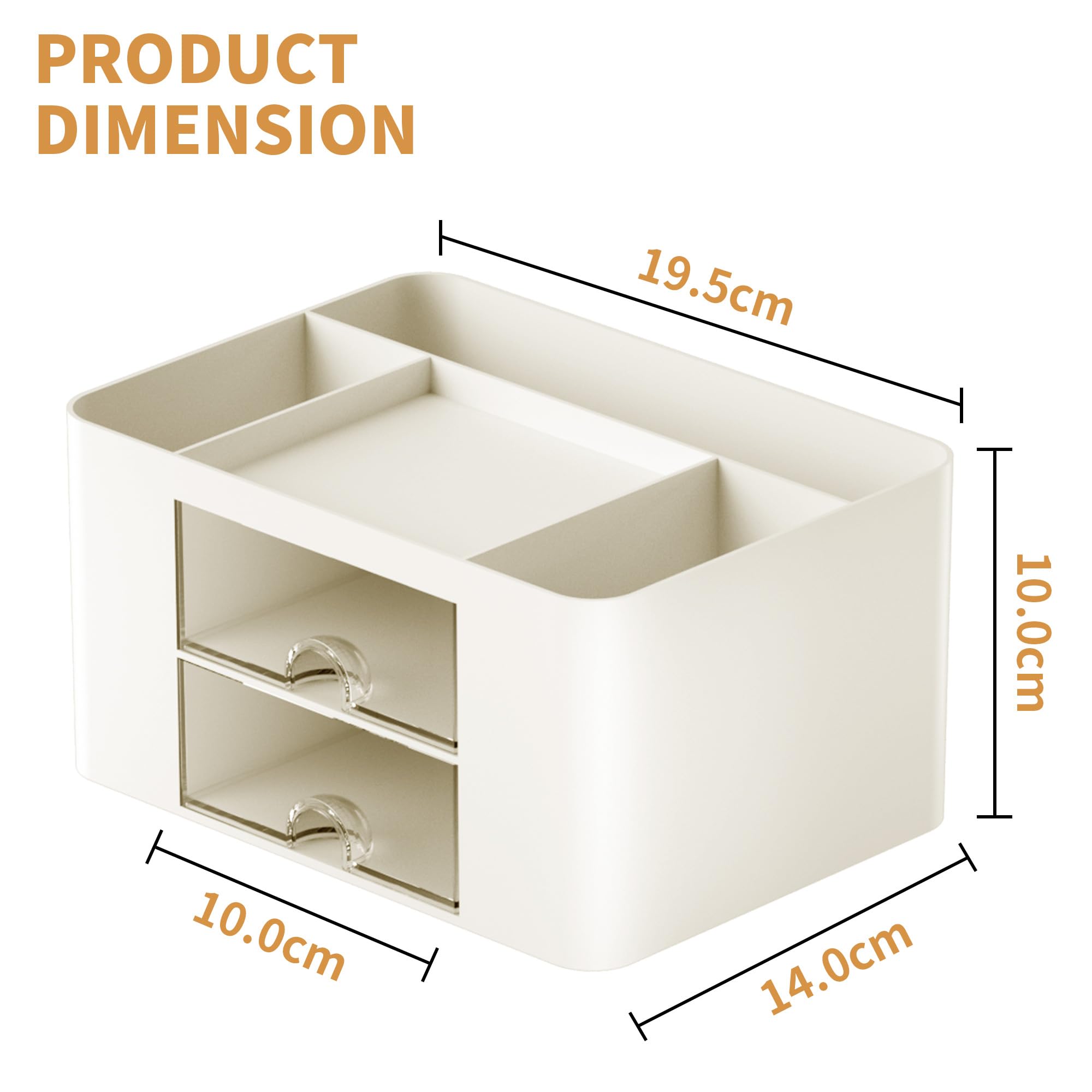 Marbrasse 2-Drawer Pen Organizer - Multi-Functional Desk Pencil Holder with 5 Compartments for Office & Art Supplies (Beige) - Perfect for Home Office, School & Craft Room Organization