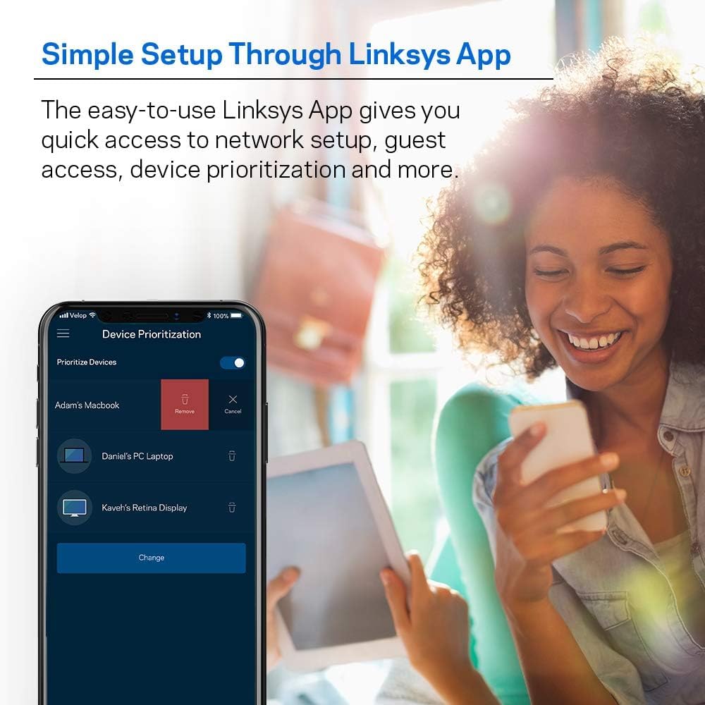 Linksys WHW0301 Velop AC2200 Tri-Band Mesh WiFi Router System - Whole Home Wireless Coverage, 3-Pack (Renewed, White) | Perfect for Large Homes, Smart Devices & 4K Streaming