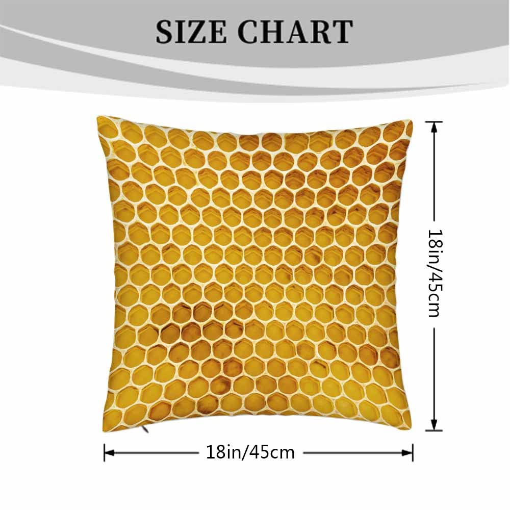 Yellow Honey Bee Honeycomb Abstract Throw Pillow Covers - 18x18 Inch Soft Decorative Cushion Covers for Sofa, Couch & Bed - 2 Pack Seamless Texture Home Decor (Perfect for Living Room, Bedroom & Nursery Accents)