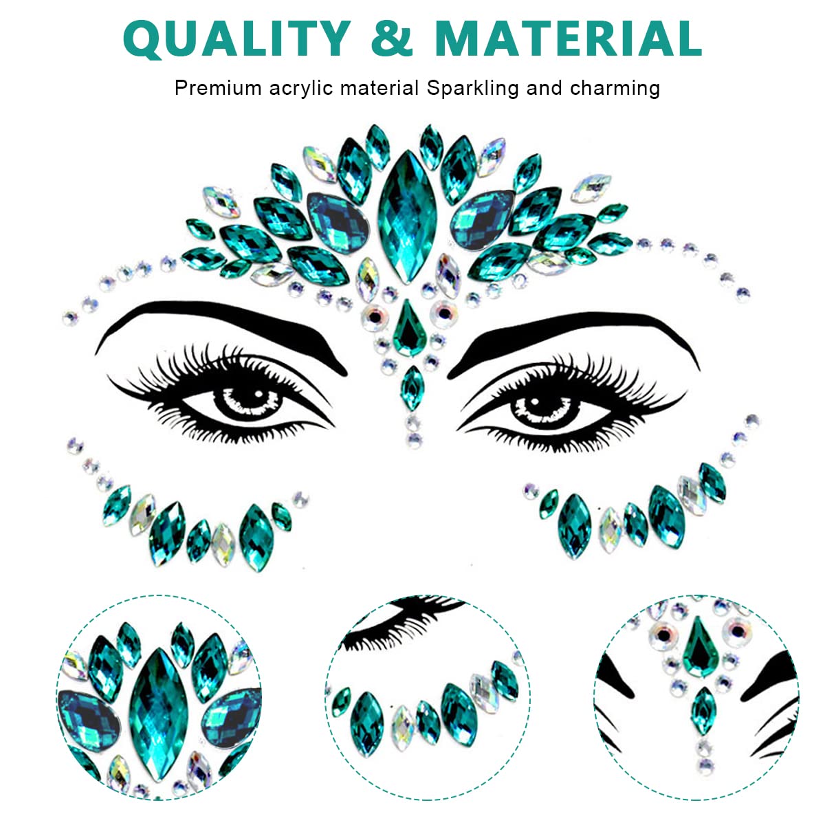 MAYCREATE® Rhinestone Face Stickers - Peacock Princess Design for Makeup Artists & Body Art | Acrylic Gem Temporary Face Jewels for Festival, Performance, Halloween & Cosplay | Waterproof & Hypoallergenic