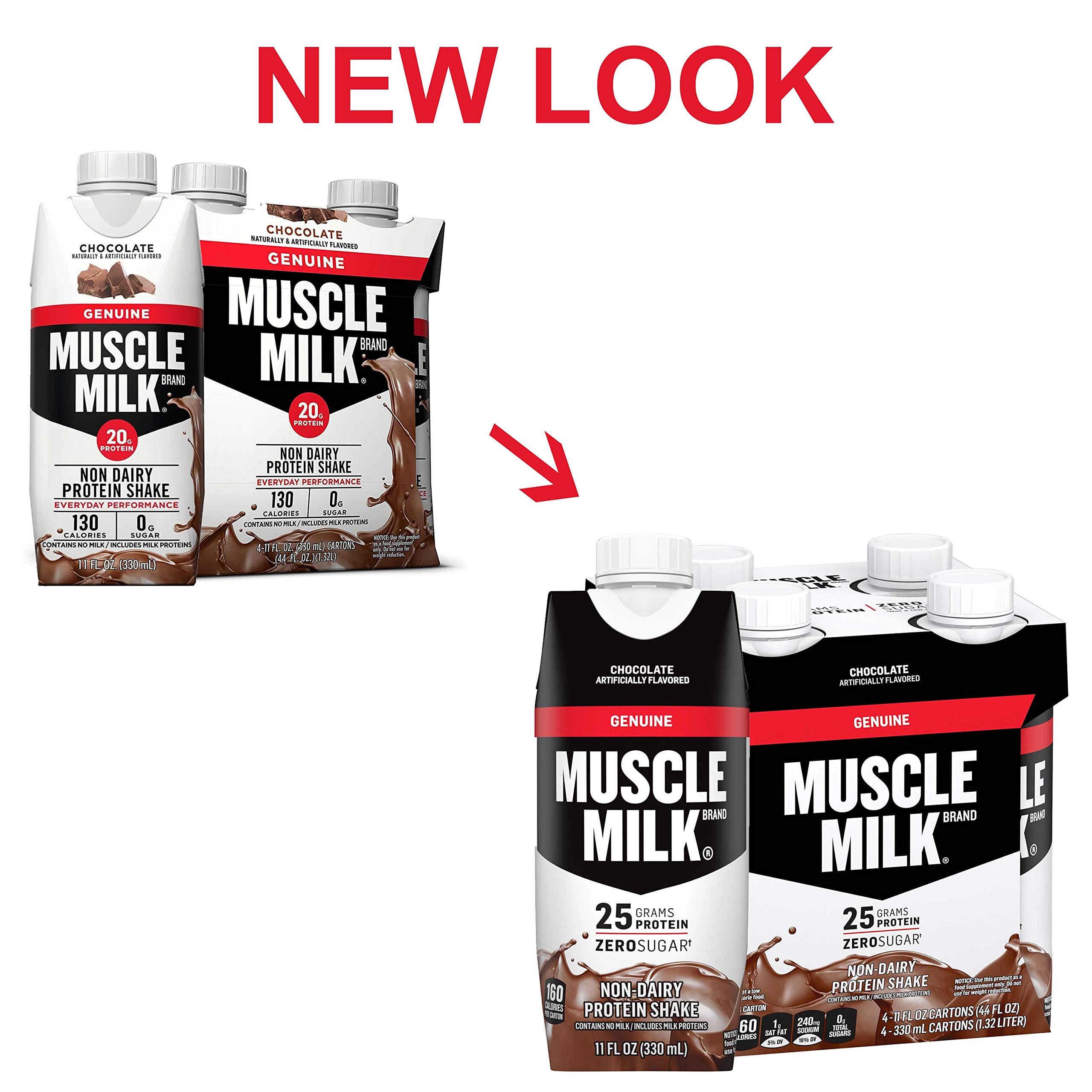 Muscle Milk Genuine Protein Shake - Chocolate Flavor, 25g Protein per Bottle, 11 Fl Oz (Pack of 4) | Post-Workout Recovery & Meal Replacement Drink for Athletes & Fitness Enthusiasts